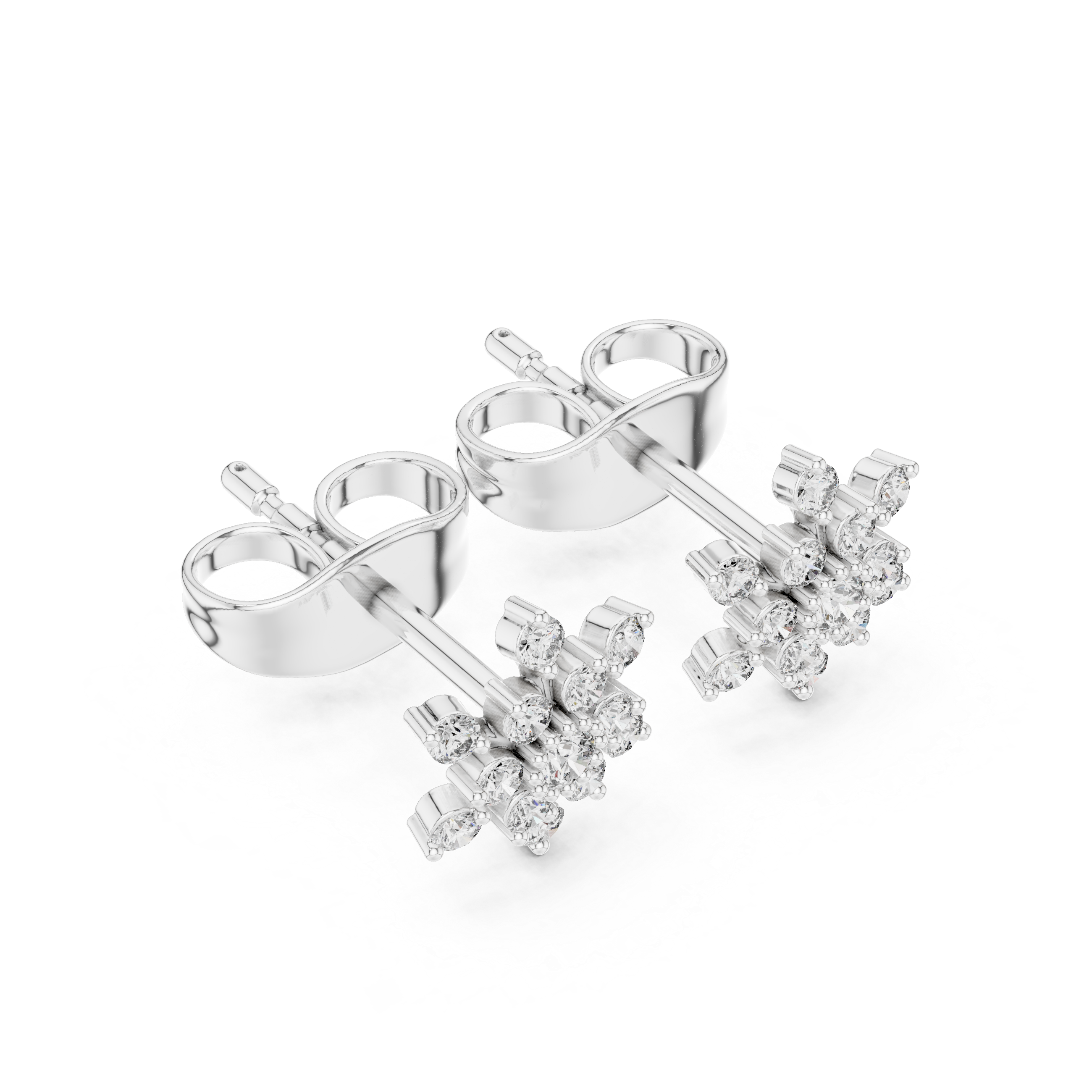Snowflake Diamond Cluster Stud Earrings