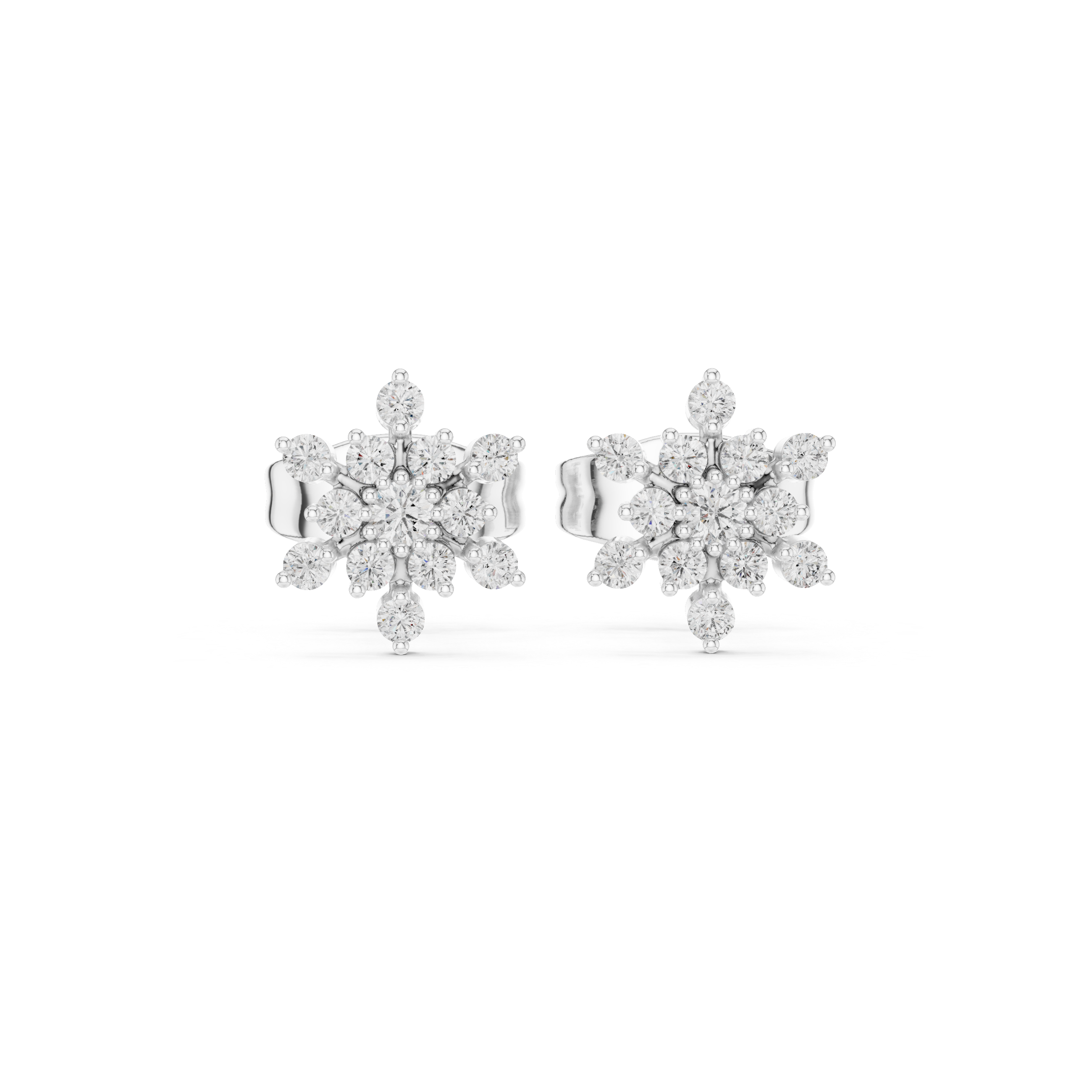 Snowflake Diamond Cluster Stud Earrings
