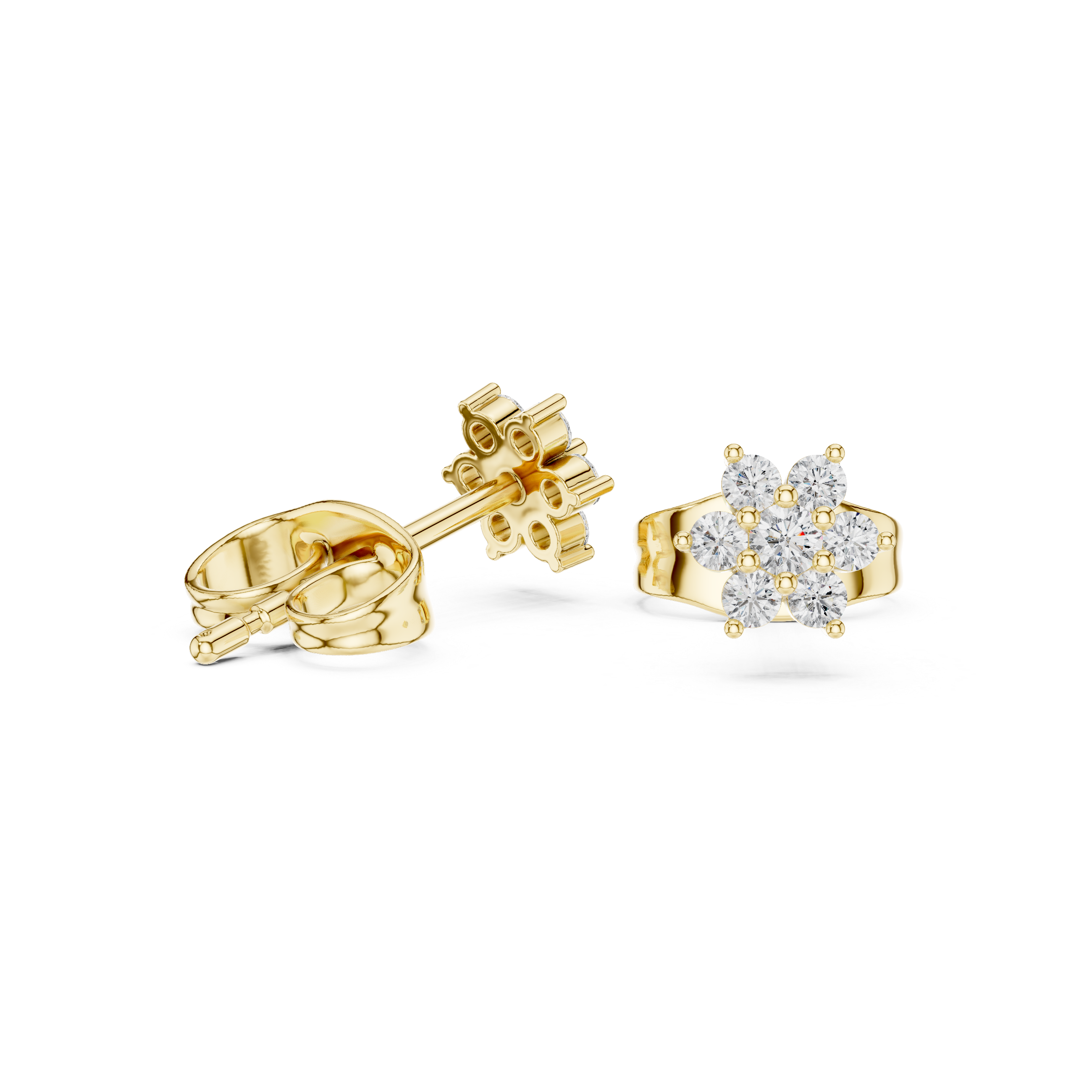 Round Diamond Flower Cluster Stud Earrings