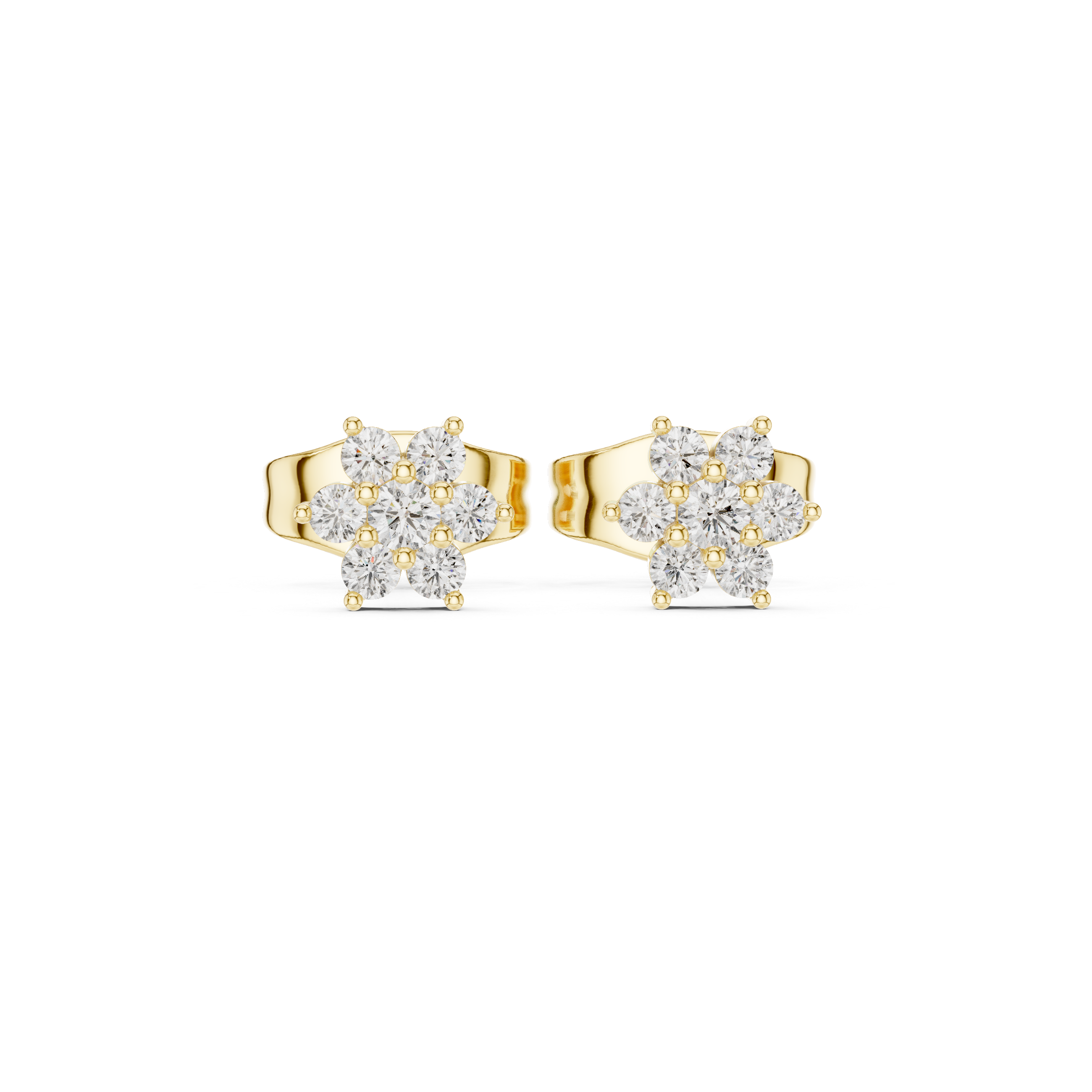 Round Diamond Flower Cluster Stud Earrings
