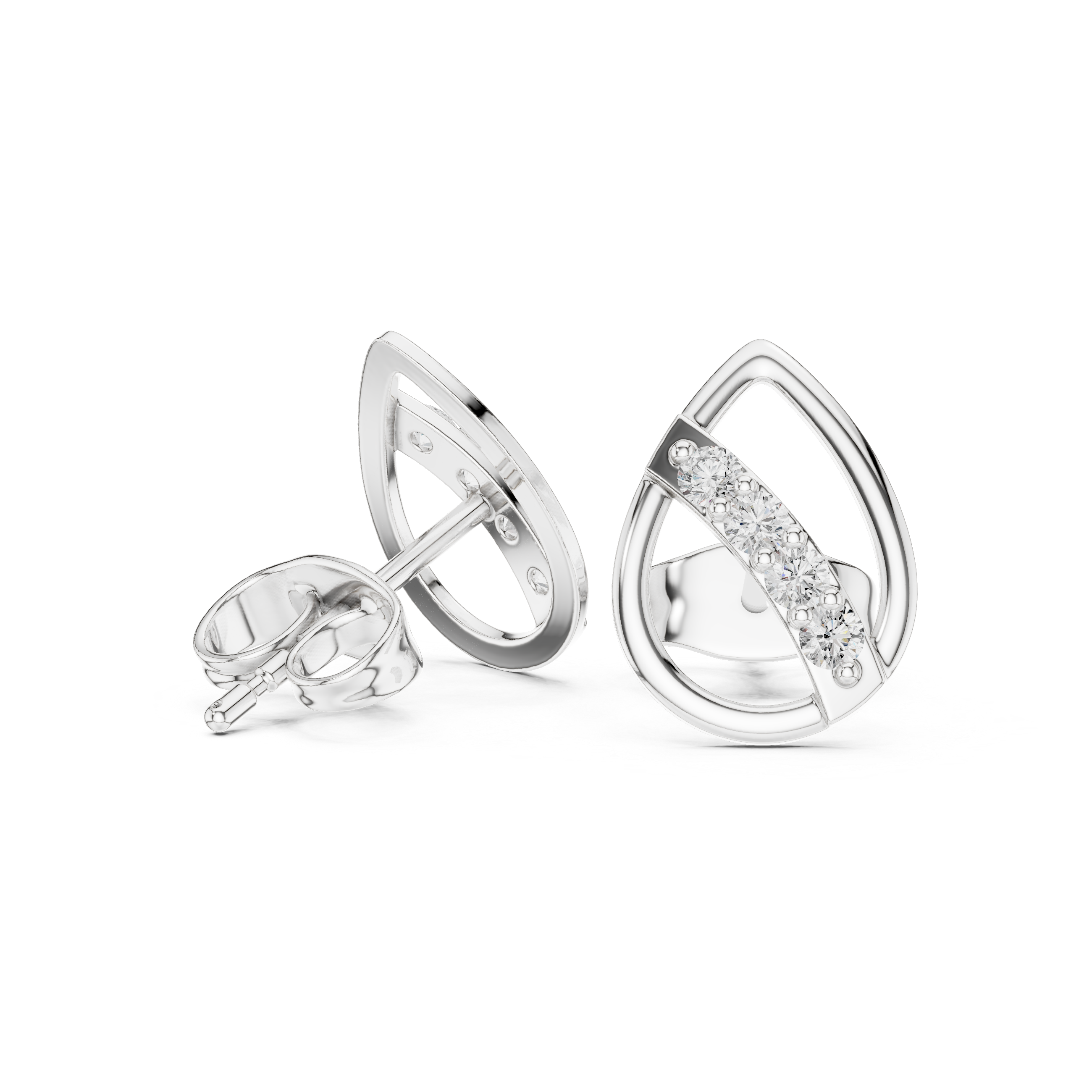 Modern Teardrop Diamond Bar Stud Earrings