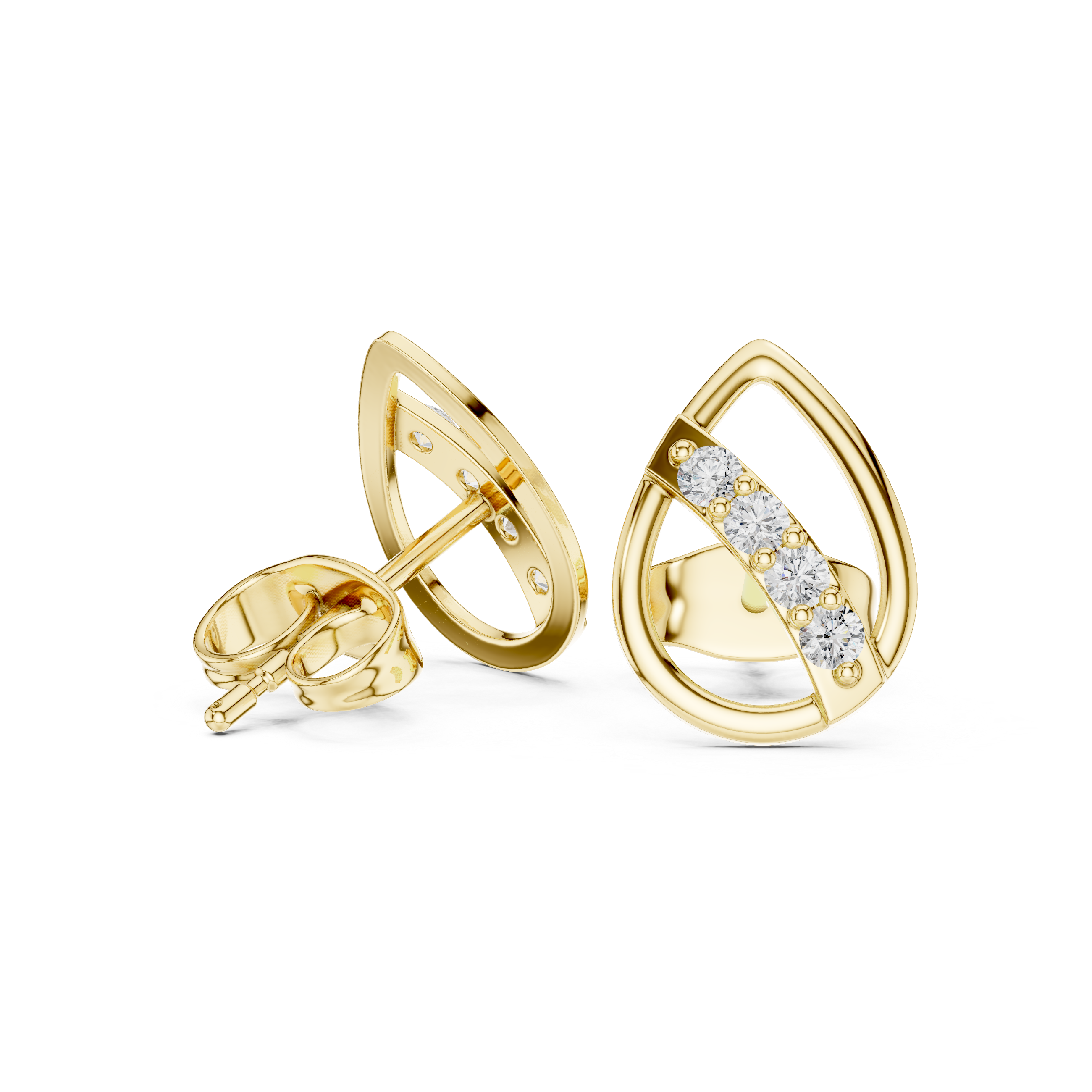 Modern Teardrop Diamond Bar Stud Earrings