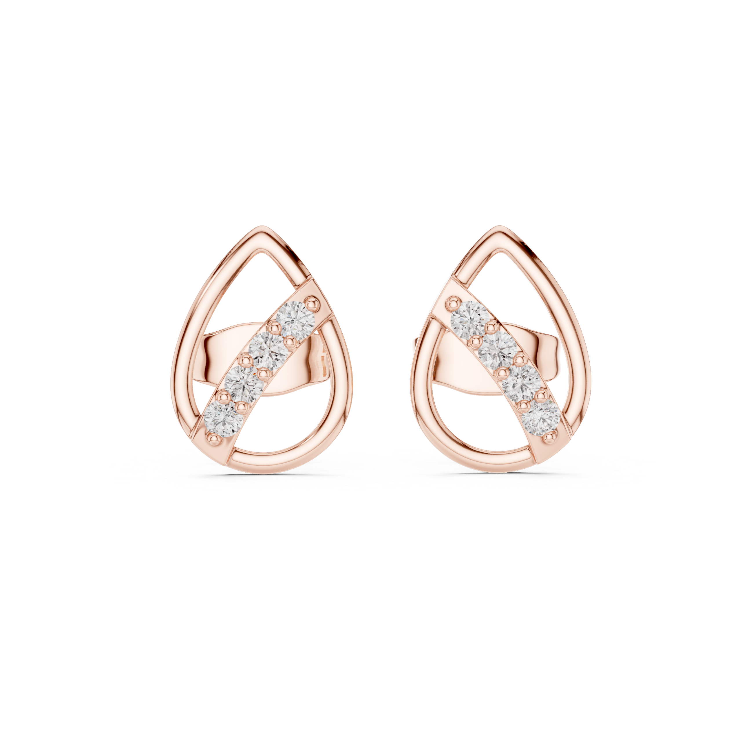 Modern Teardrop Diamond Bar Stud Earrings