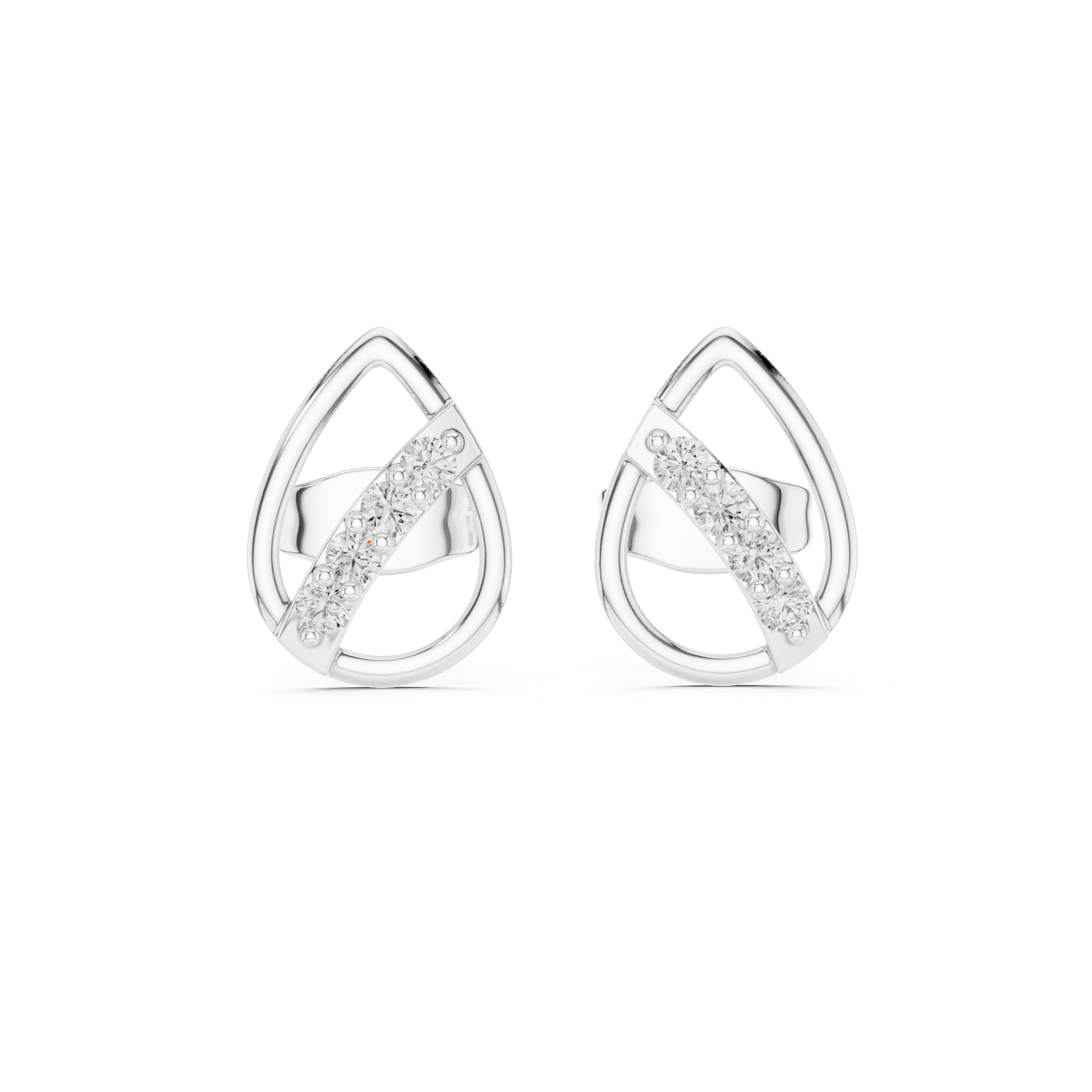 Modern Teardrop Diamond Bar Stud Earrings