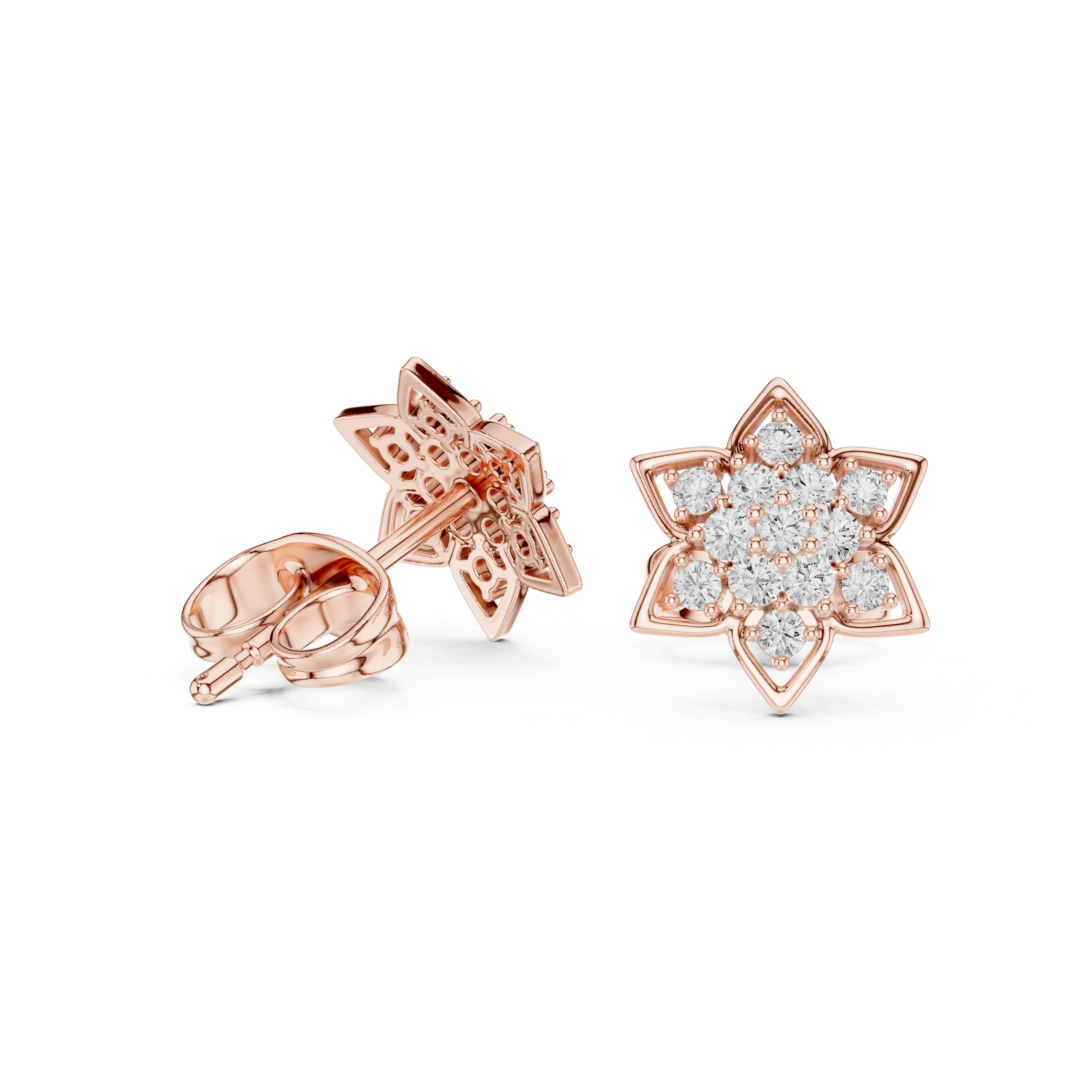 Diamond Star Blossom Stud Earrings