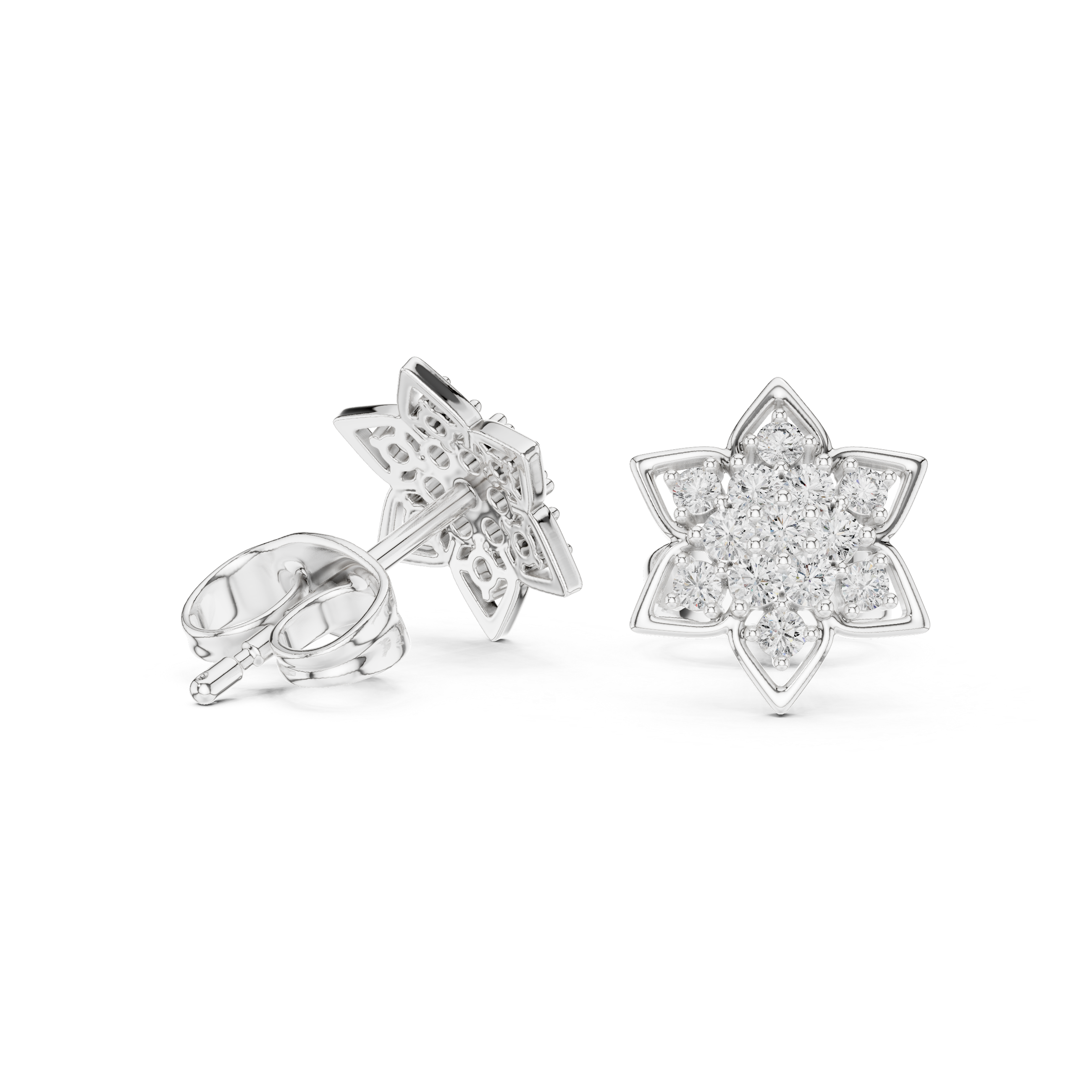 Diamond Star Blossom Stud Earrings