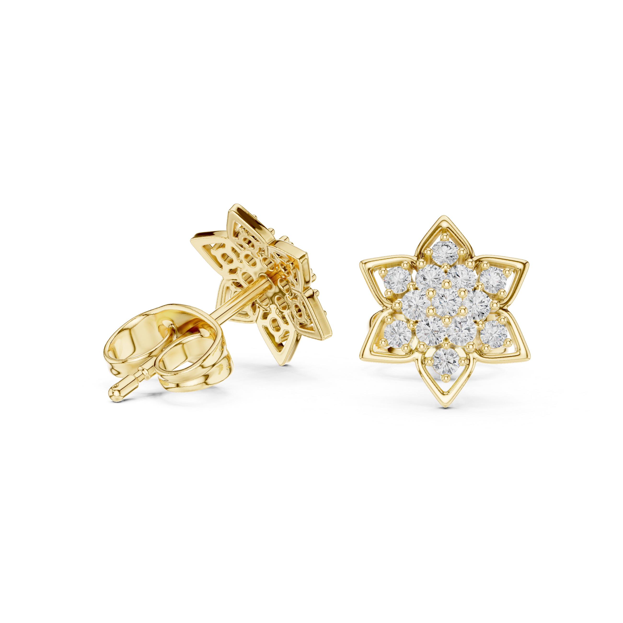 Diamond Star Blossom Stud Earrings