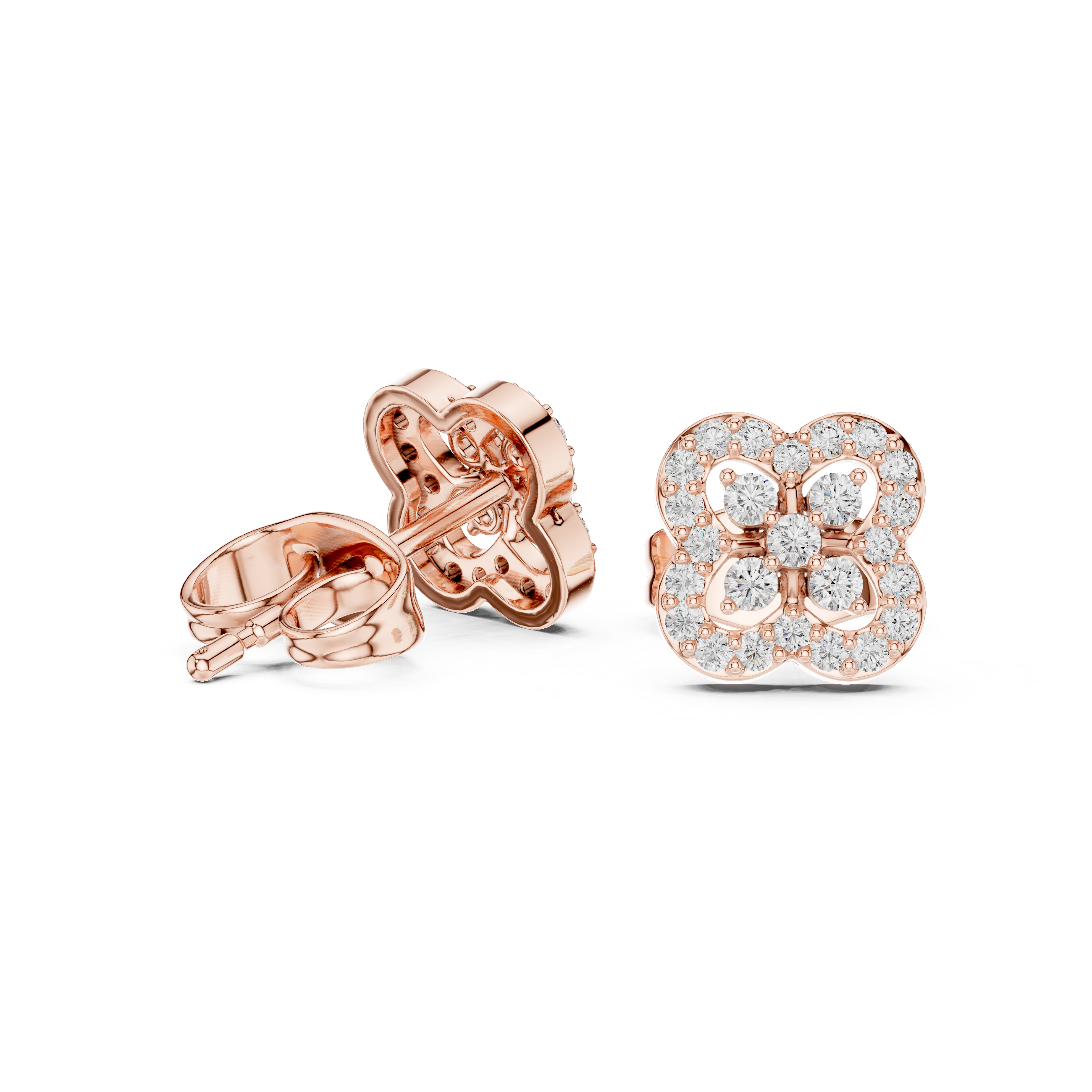 Diamond Clover Halo Stud Earrings