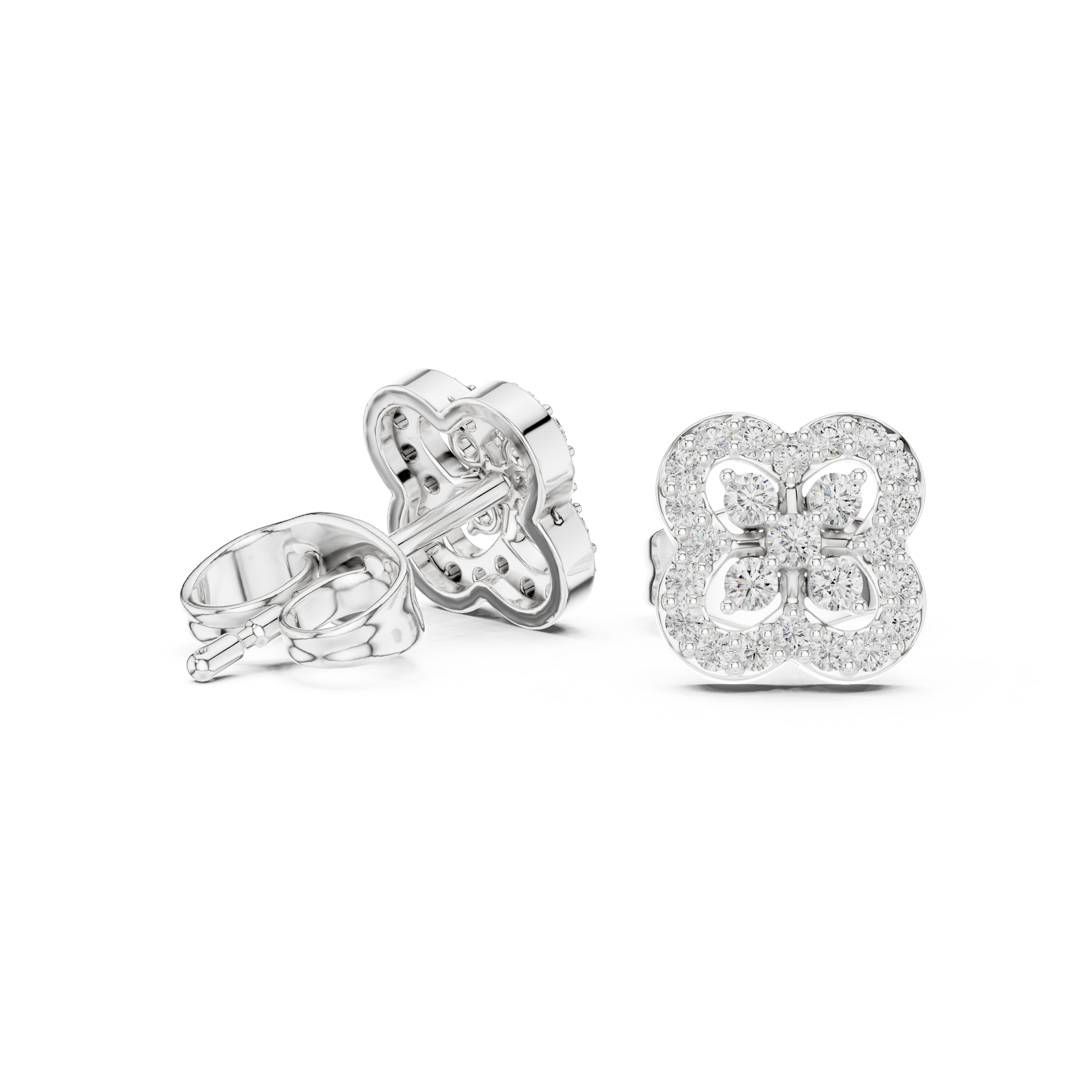 Diamond Clover Halo Stud Earrings