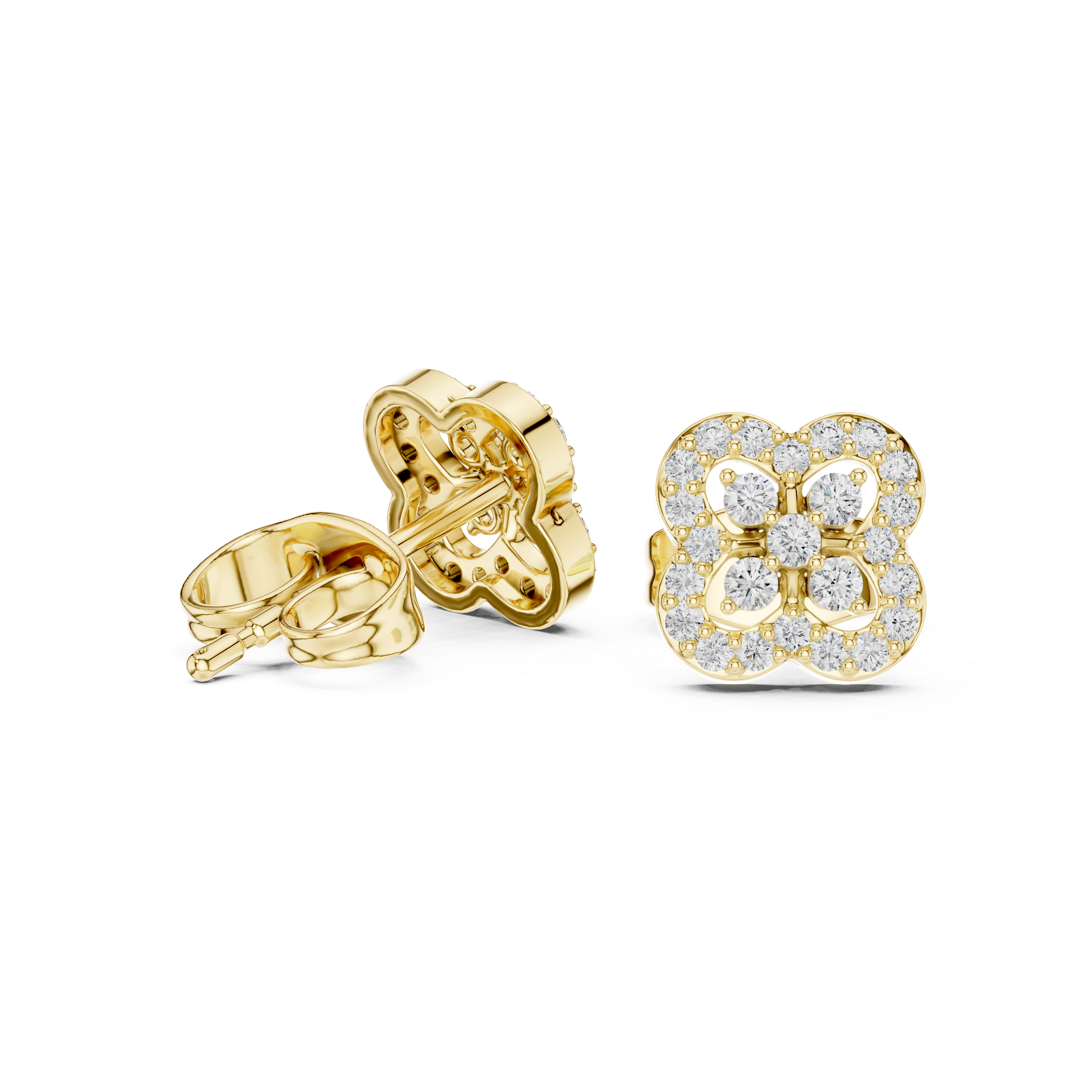 Diamond Clover Halo Stud Earrings