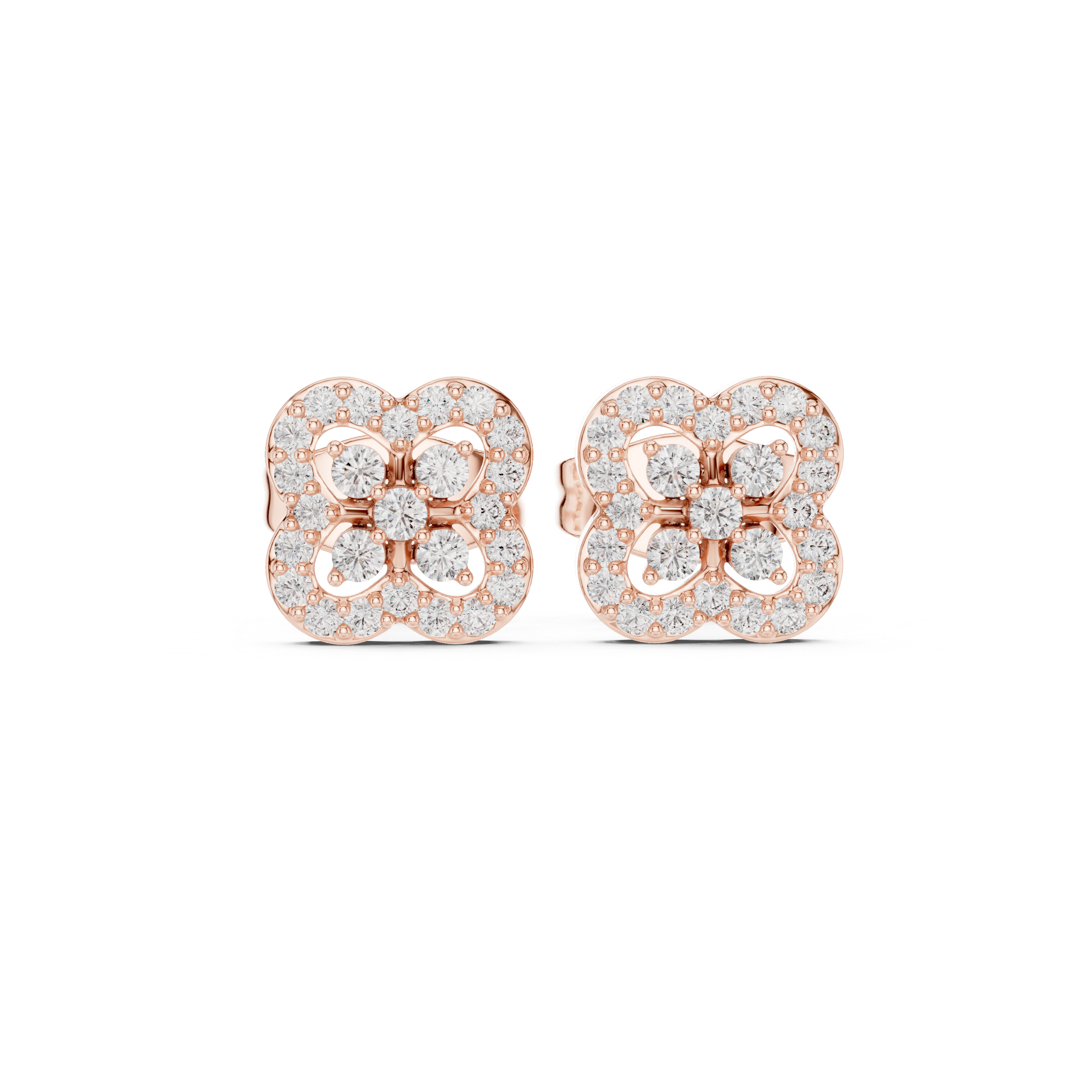 Diamond Clover Halo Stud Earrings