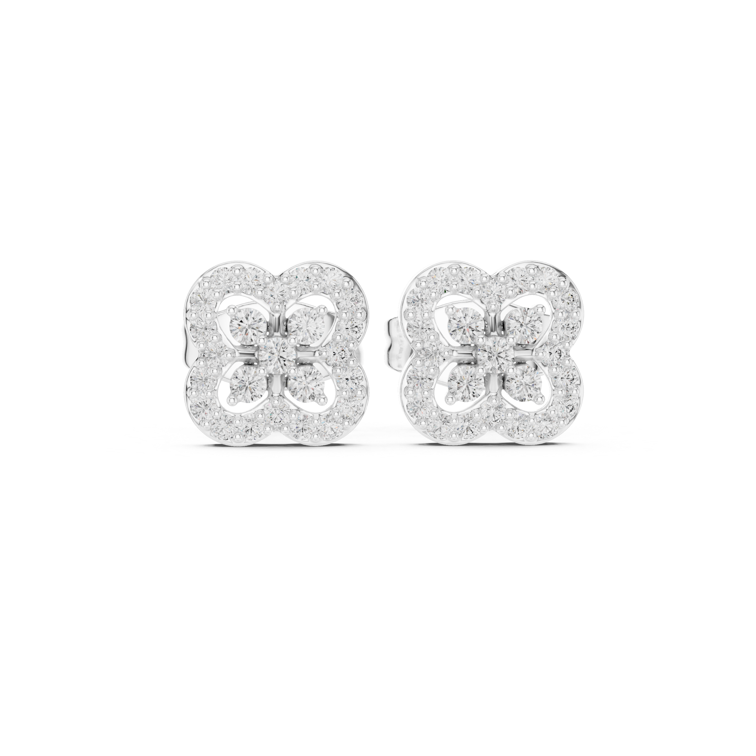 Diamond Clover Halo Stud Earrings