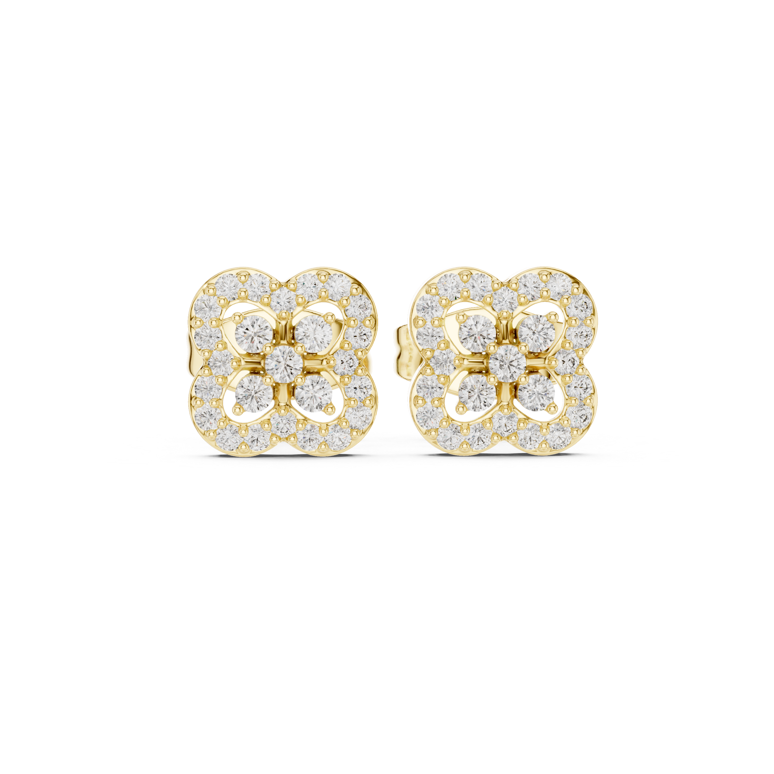 Diamond Clover Halo Stud Earrings