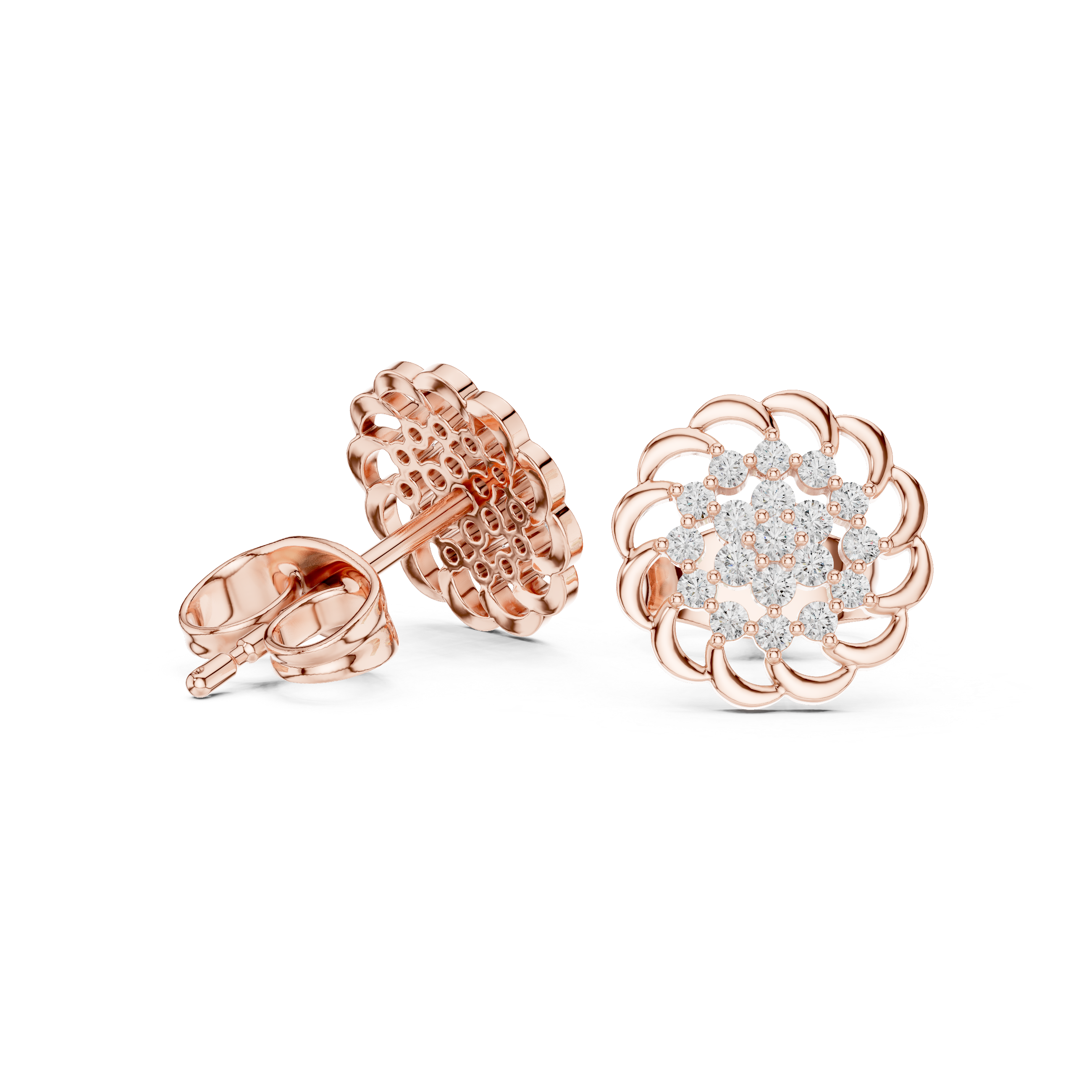Diamond Floral Cluster Stud Earrings