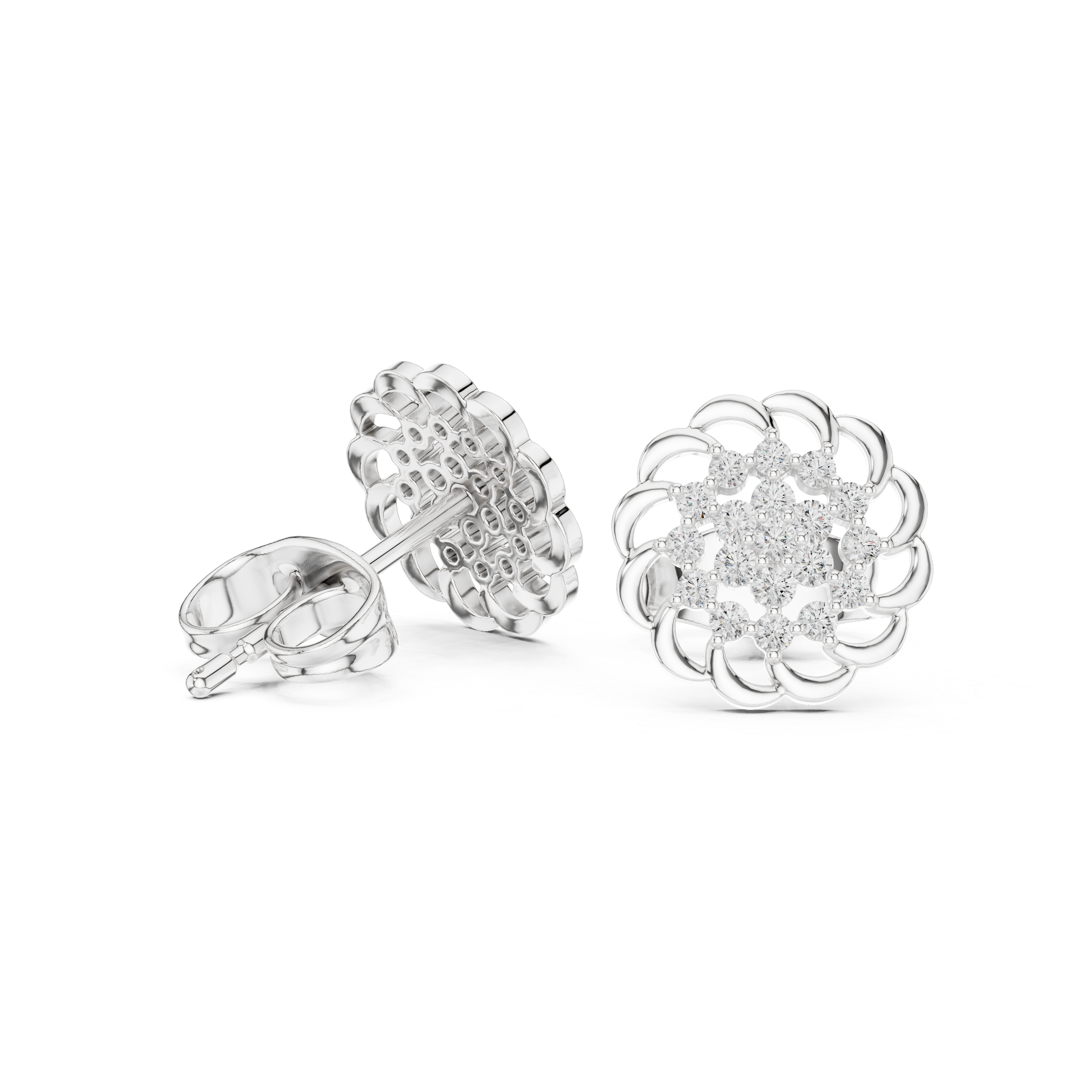 Diamond Floral Cluster Stud Earrings