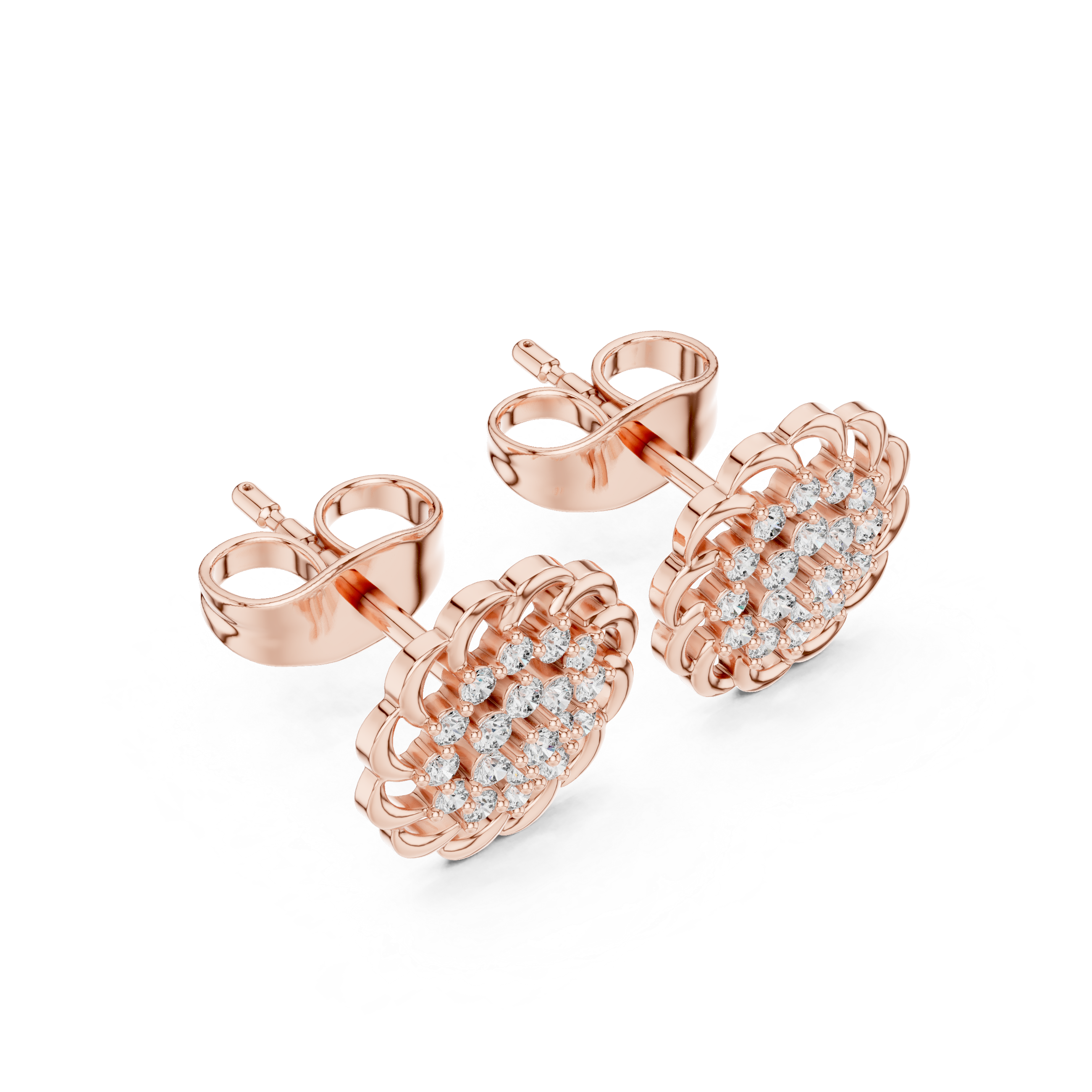 Diamond Floral Cluster Stud Earrings