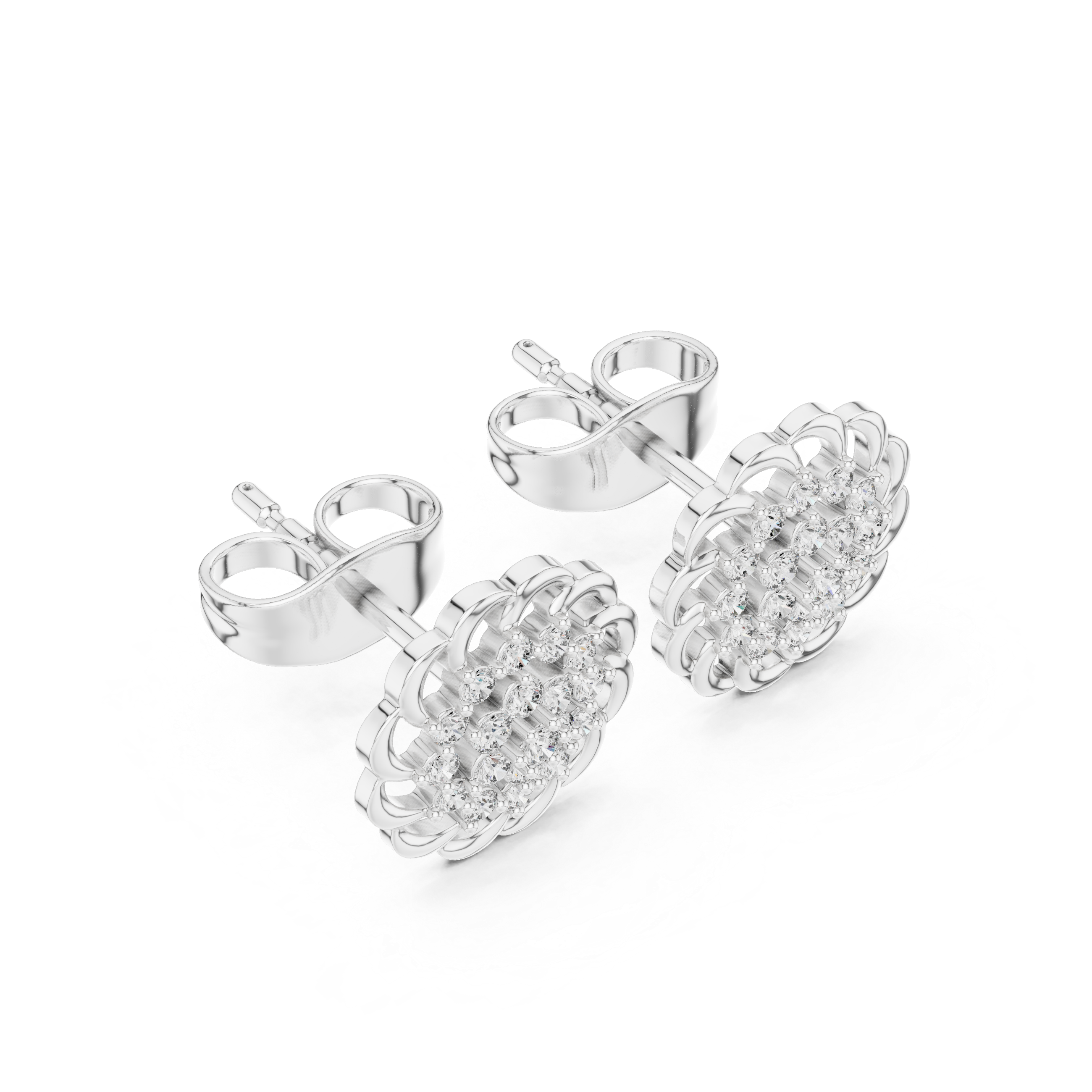 Diamond Floral Cluster Stud Earrings