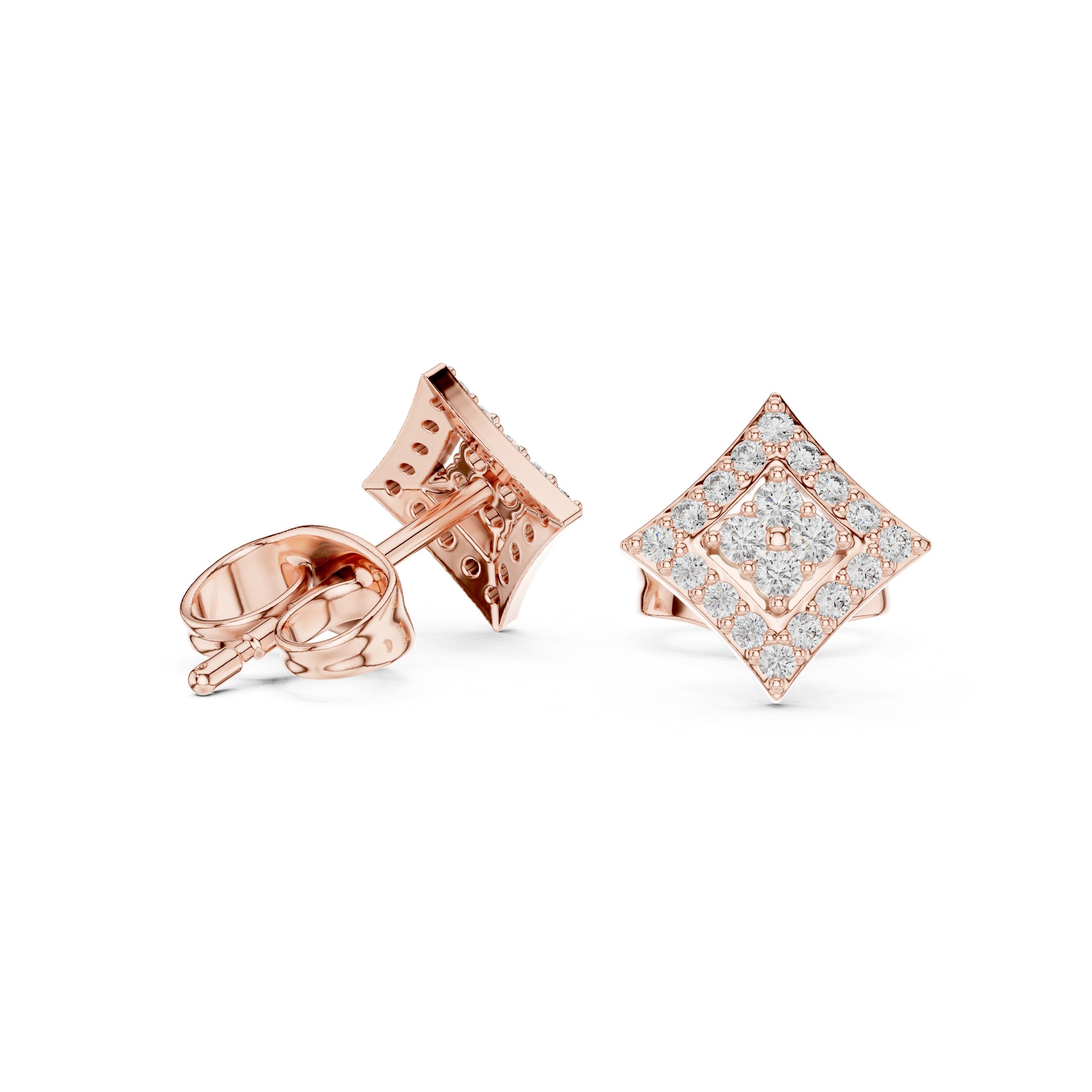 Diamond Geometric Halo Stud Earrings