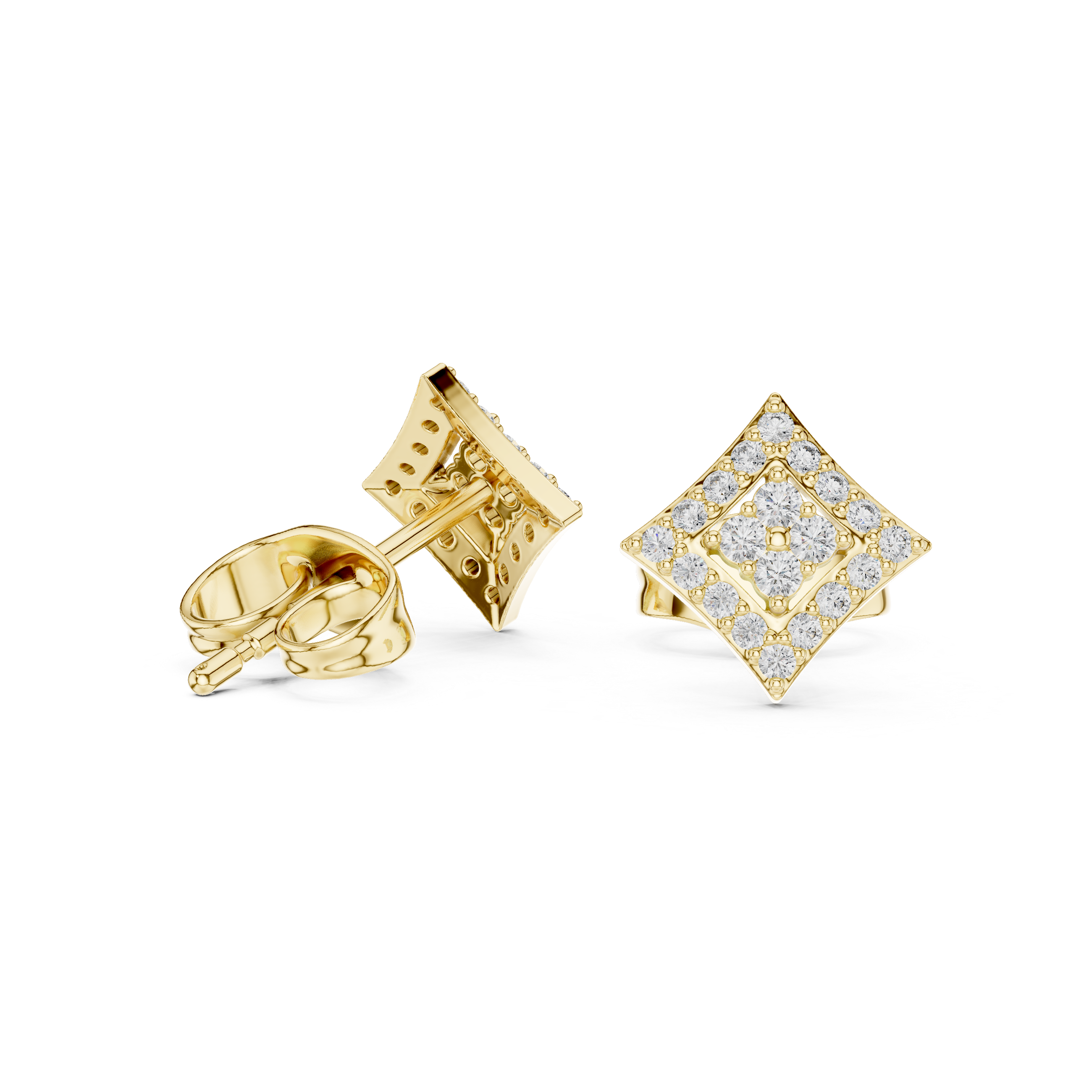 Diamond Geometric Halo Stud Earrings