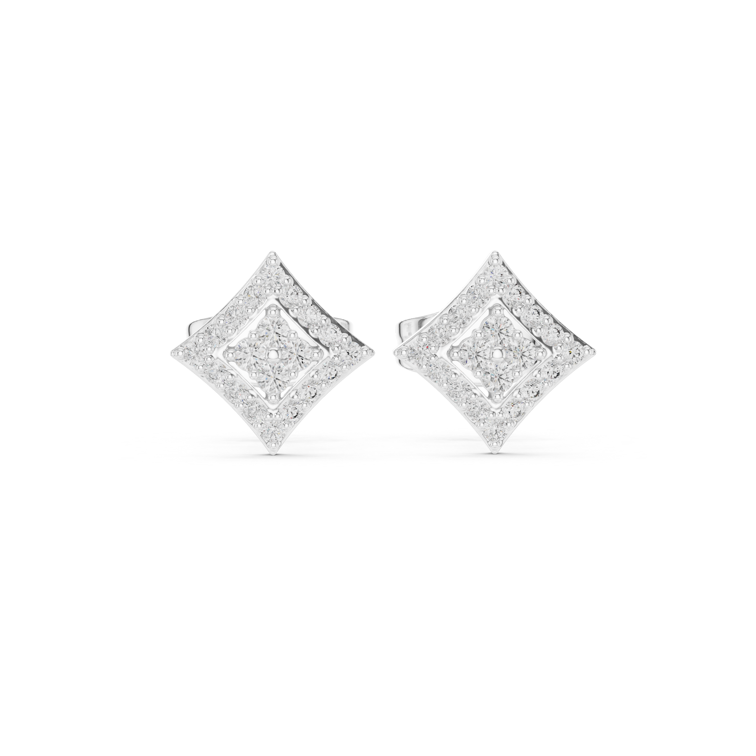 Diamond Geometric Halo Stud Earrings