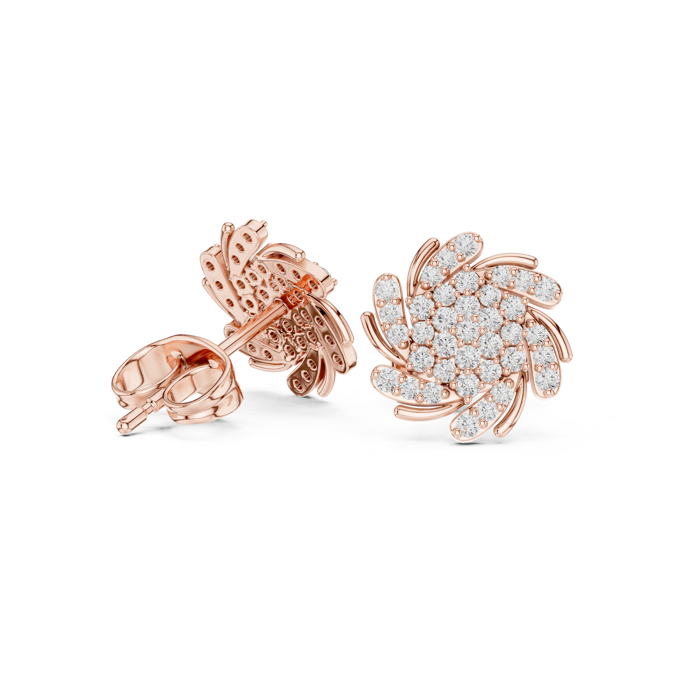 Diamond Swirl Cluster Stud Earrings