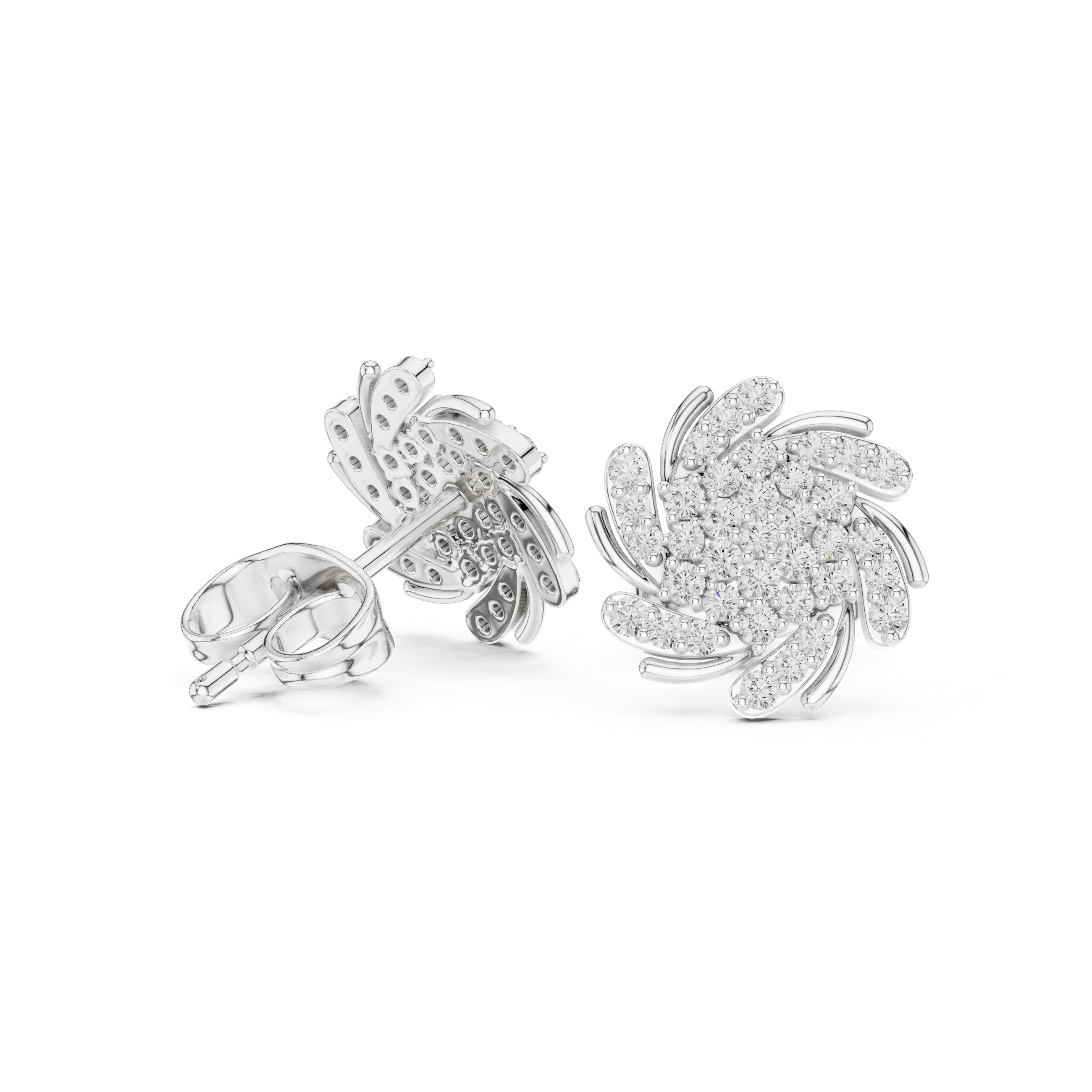 Diamond Swirl Cluster Stud Earrings