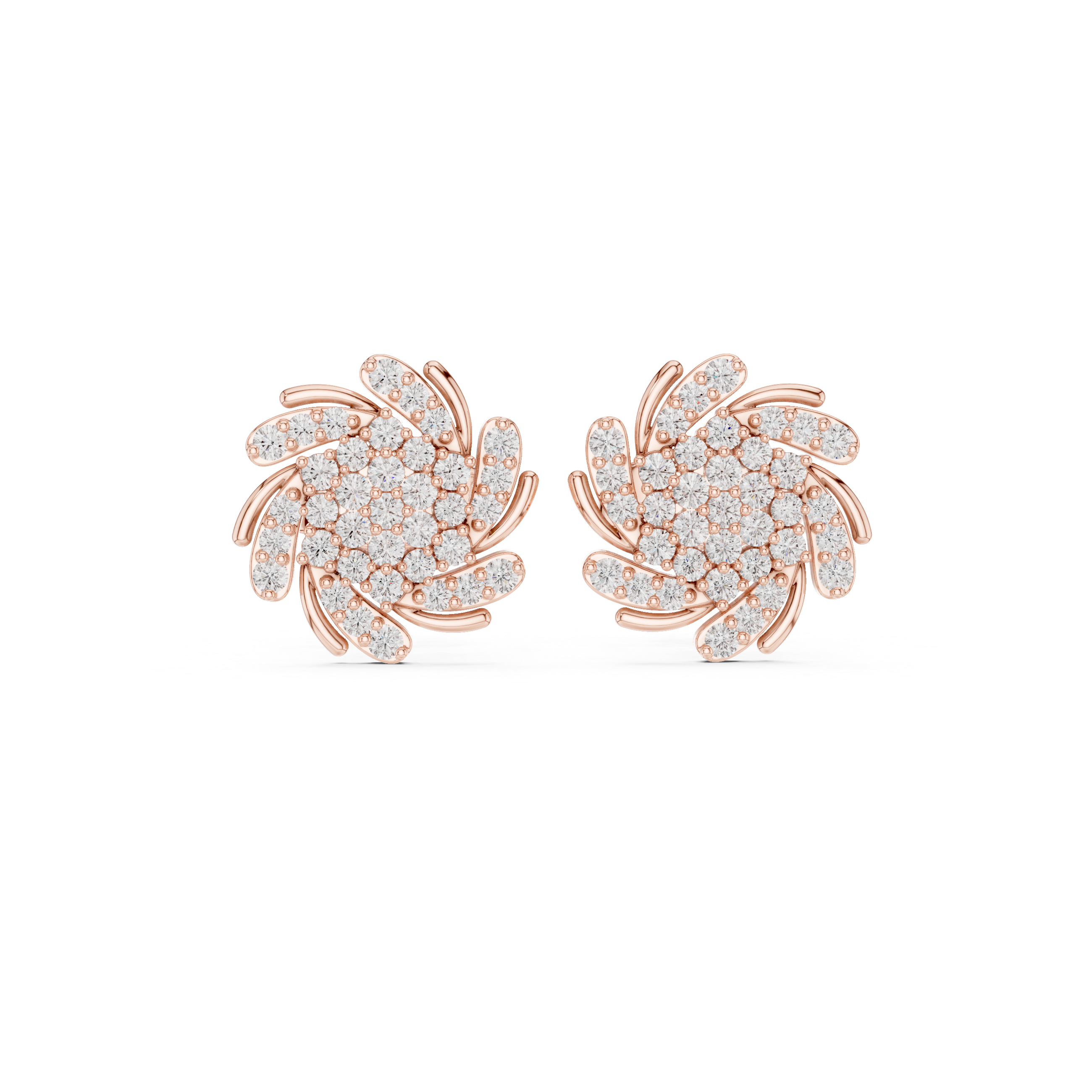 Diamond Swirl Cluster Stud Earrings