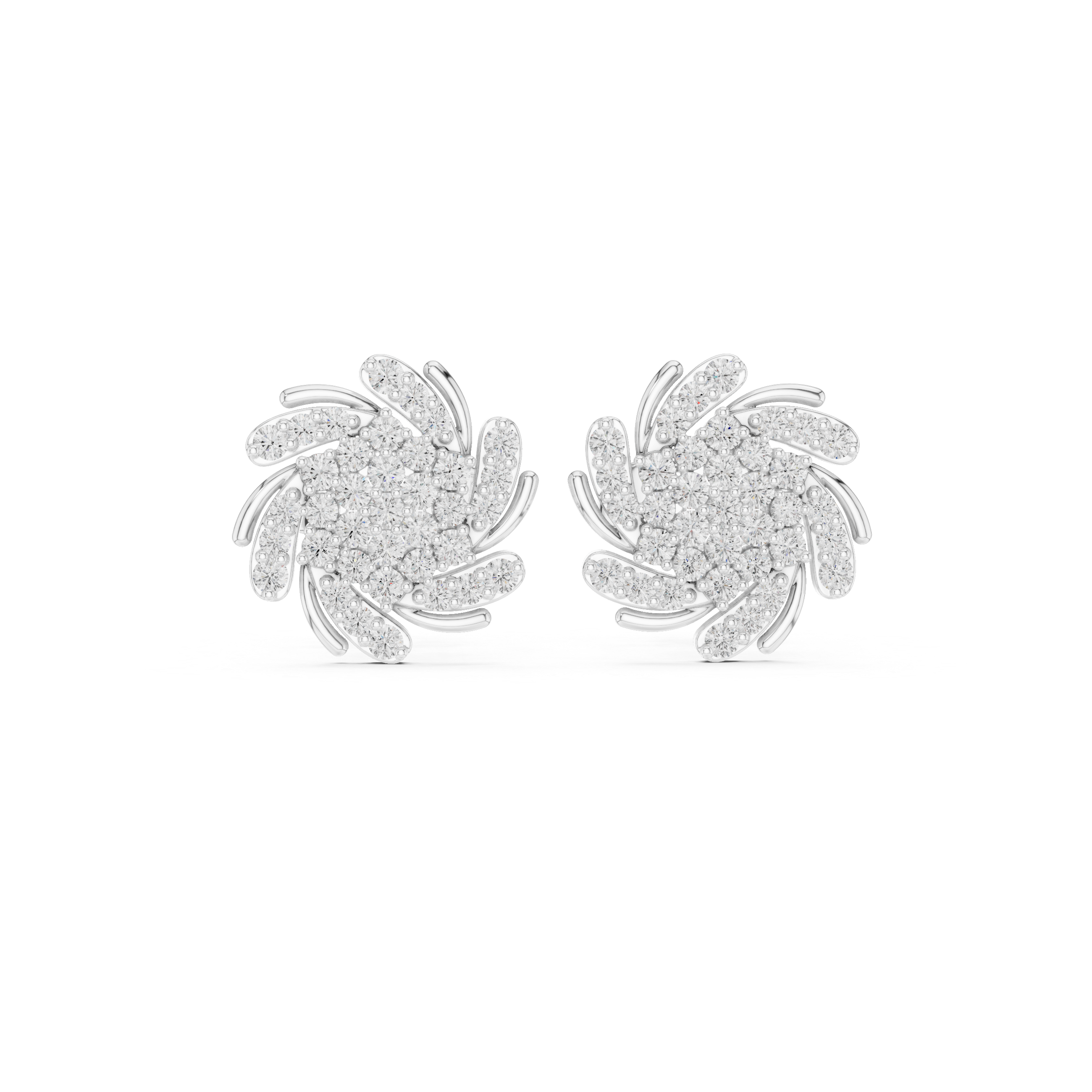 Diamond Swirl Cluster Stud Earrings
