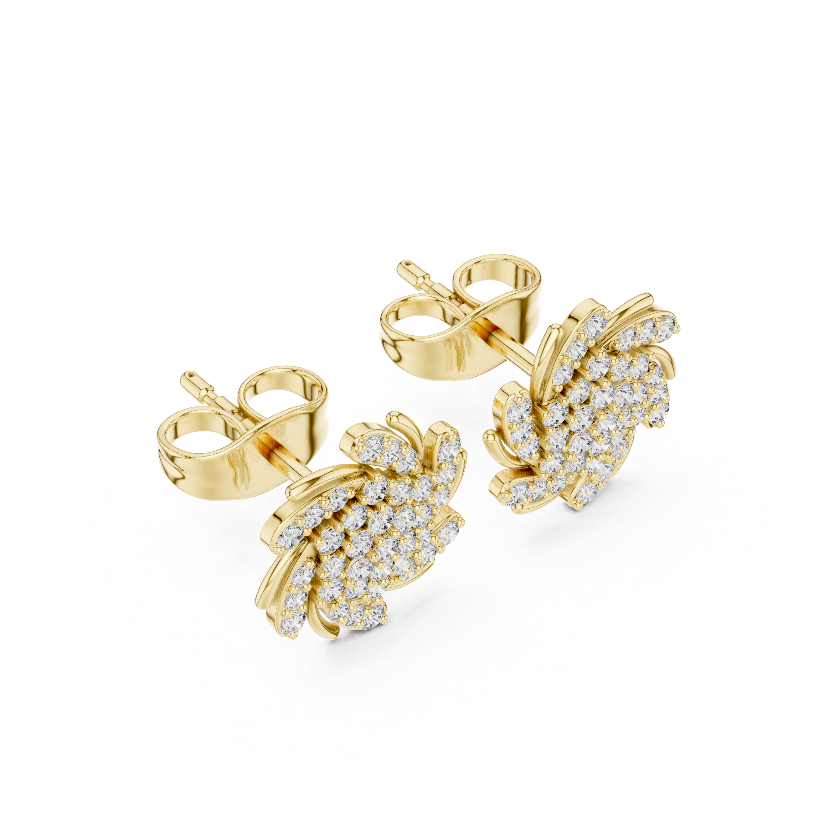 Diamond Swirl Cluster Stud Earrings