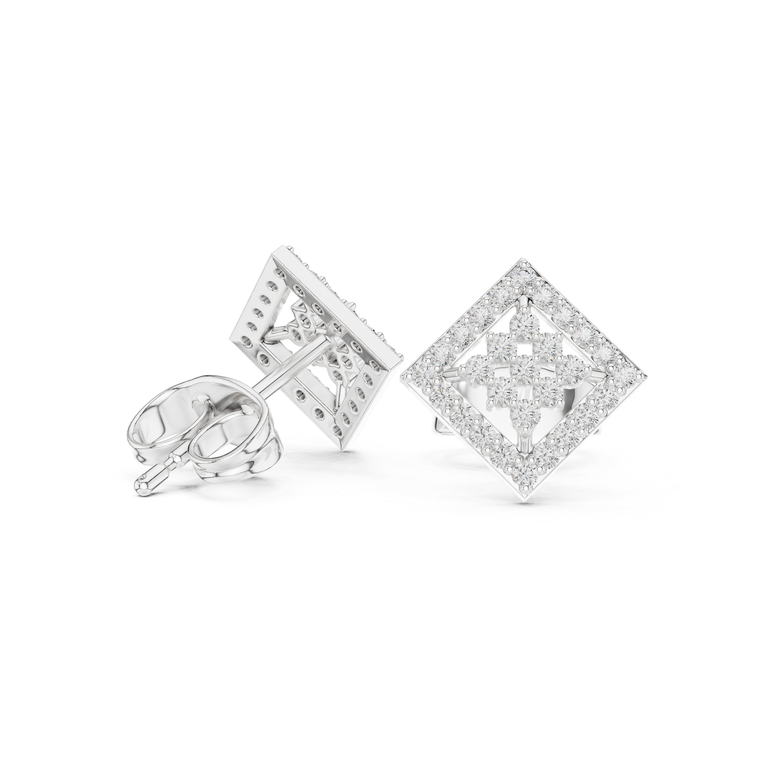 Diamond Square Cluster Stud Earrings