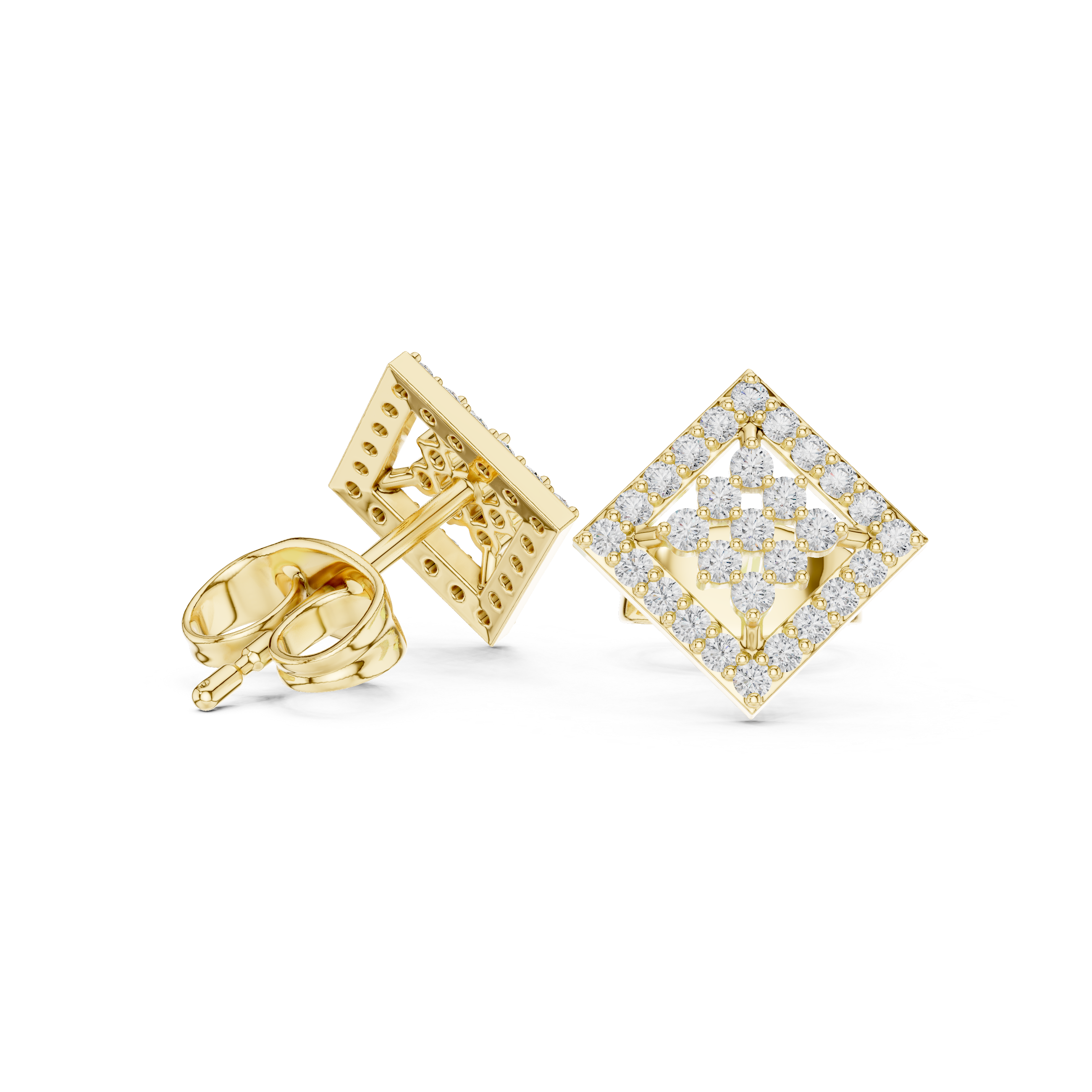 Diamond Square Cluster Stud Earrings