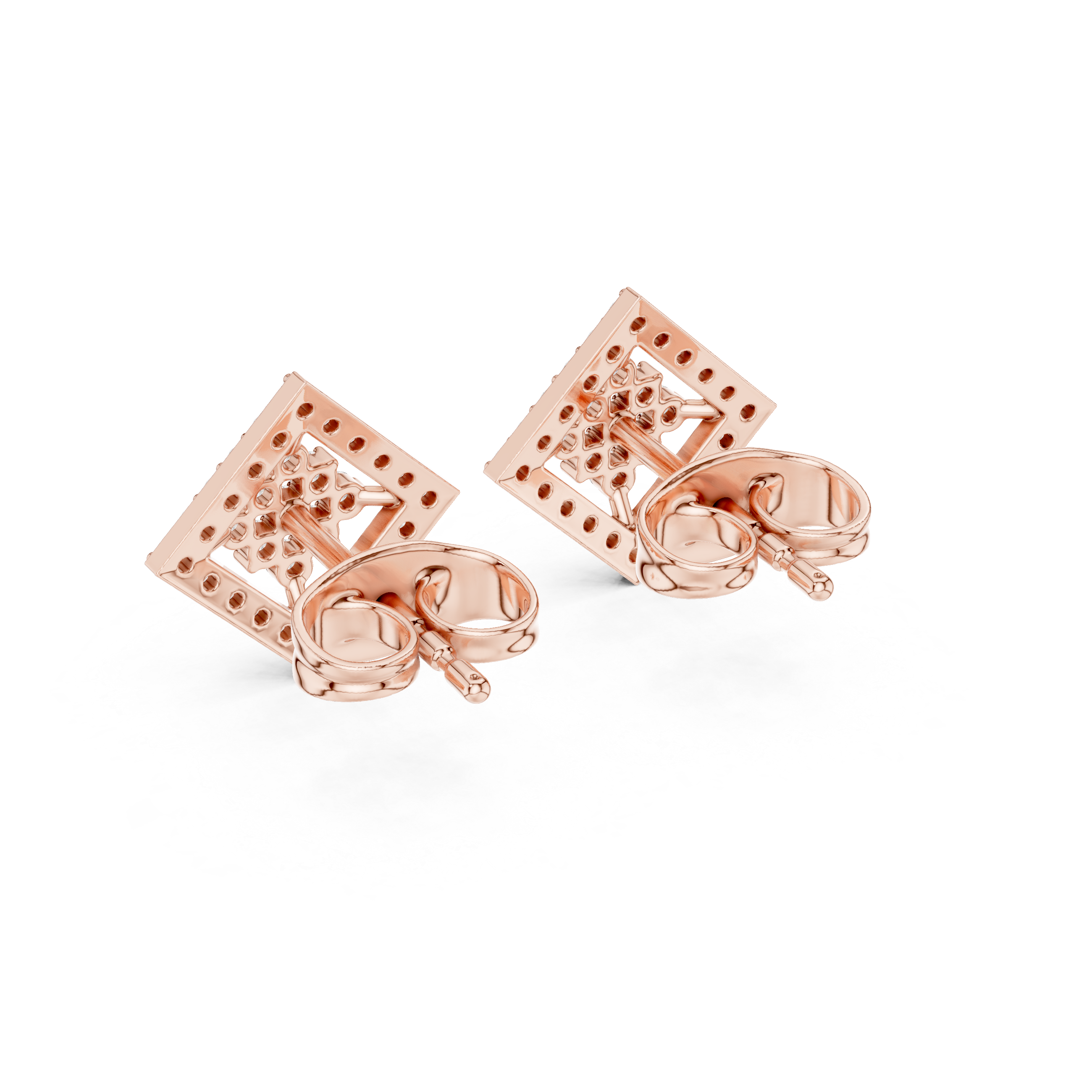 Diamond Square Cluster Stud Earrings