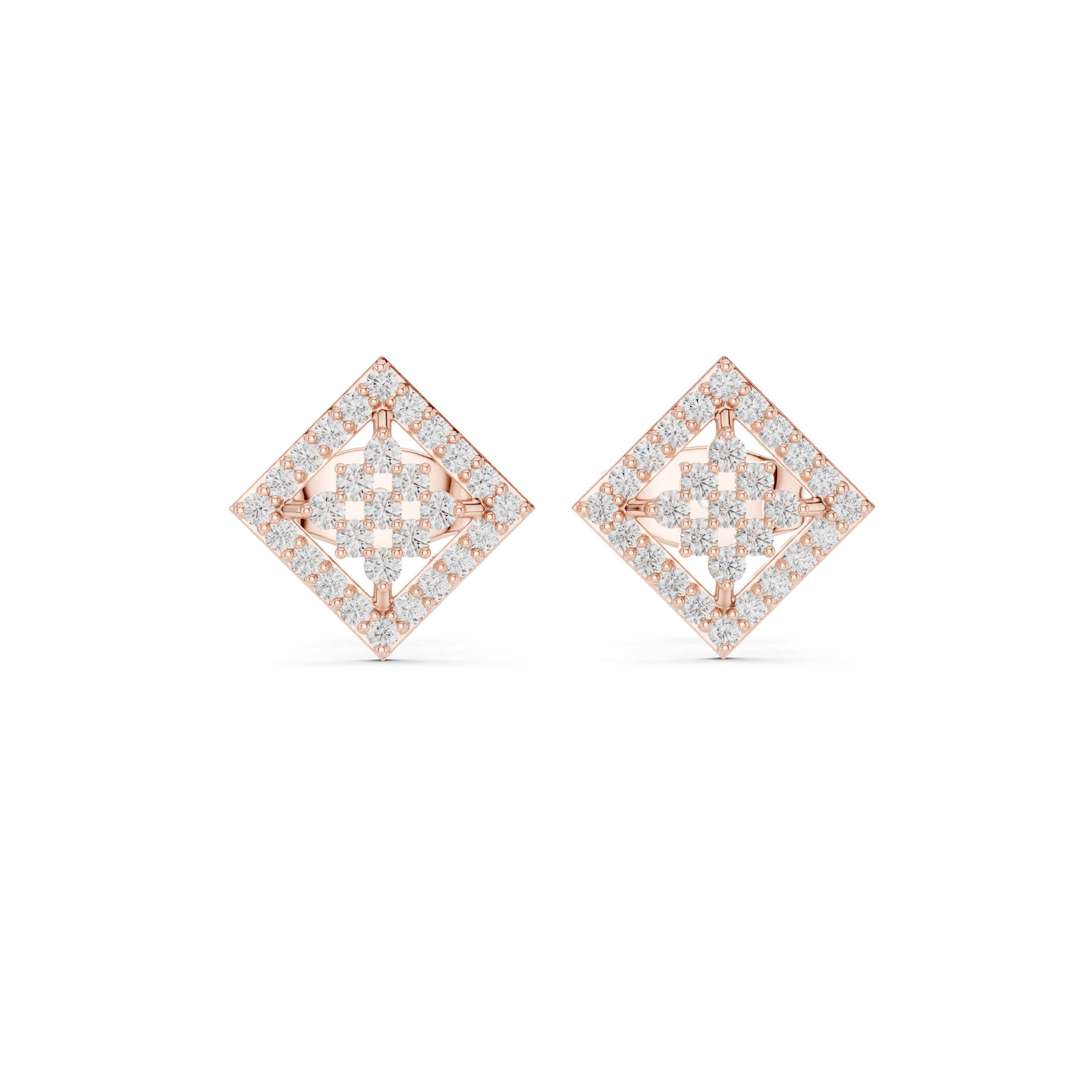 Diamond Square Cluster Stud Earrings
