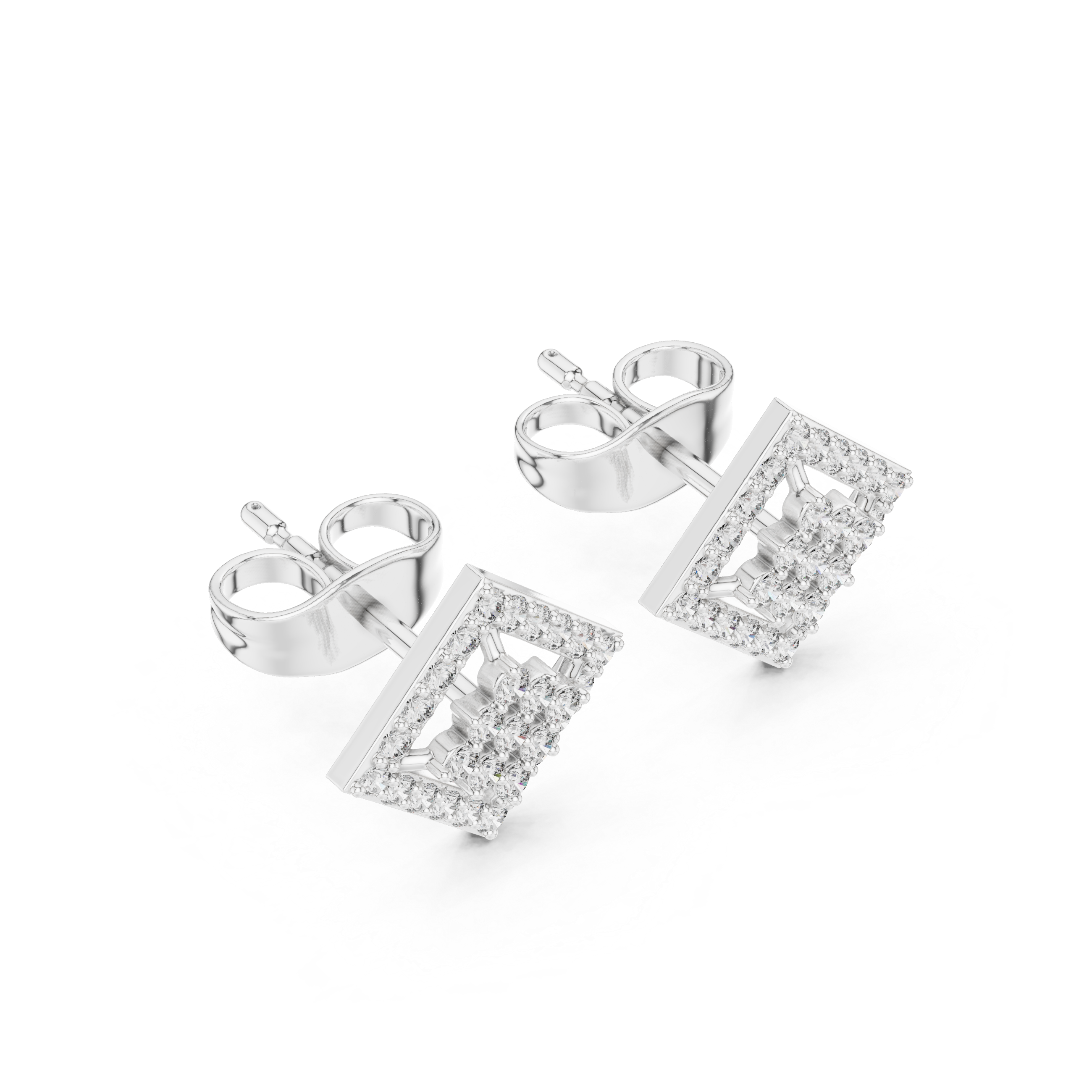 Diamond Square Cluster Stud Earrings