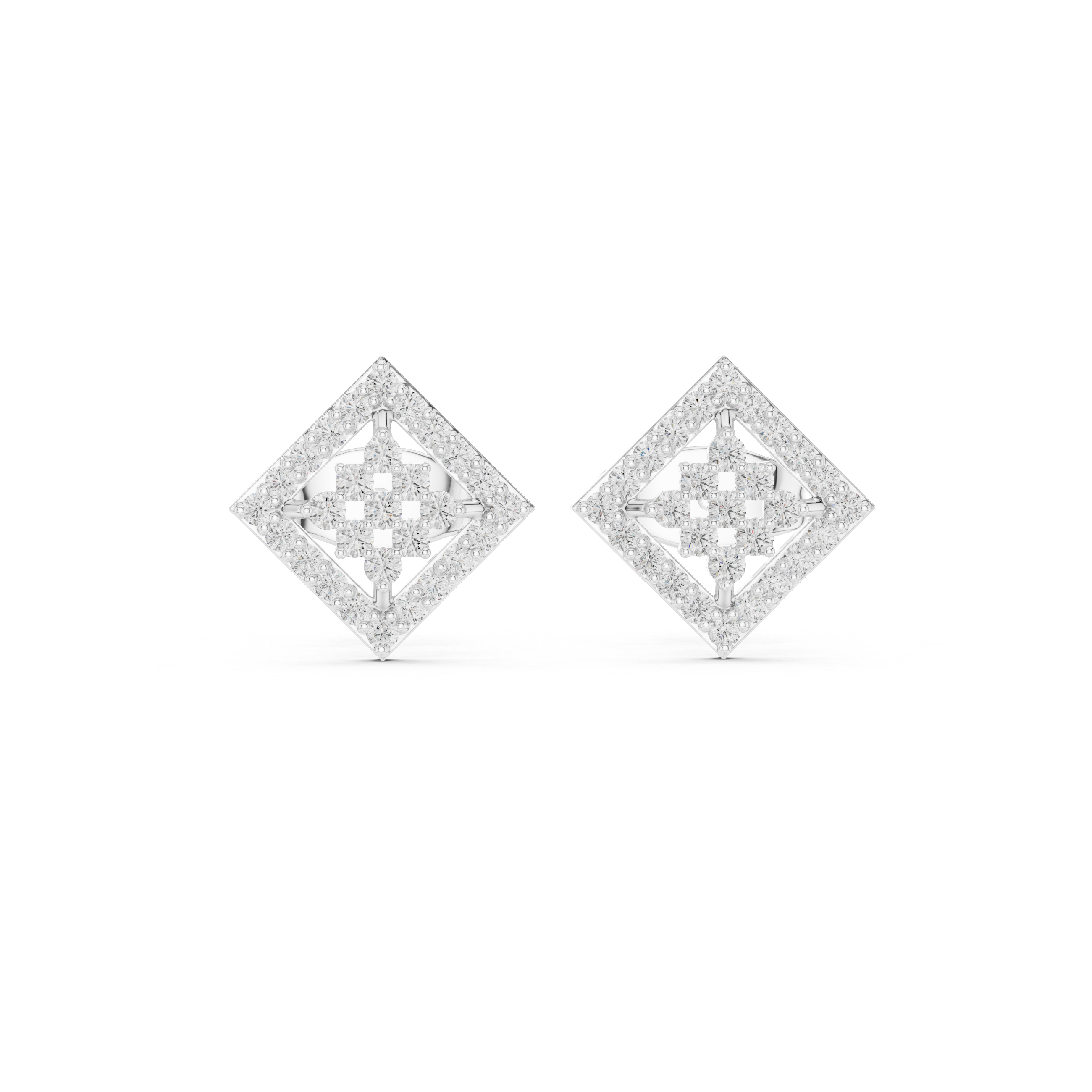 Diamond Square Cluster Stud Earrings
