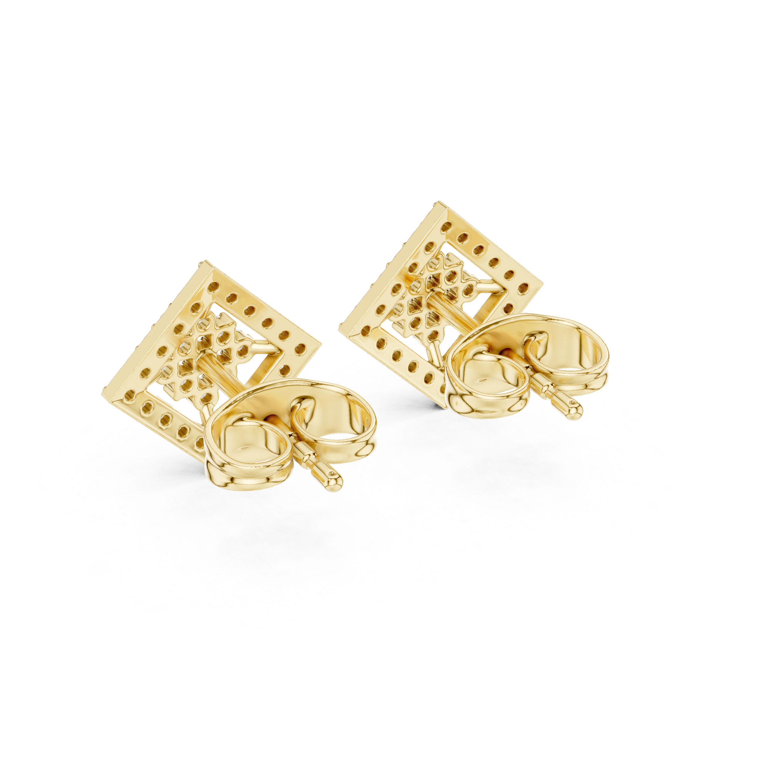 Diamond Square Cluster Stud Earrings