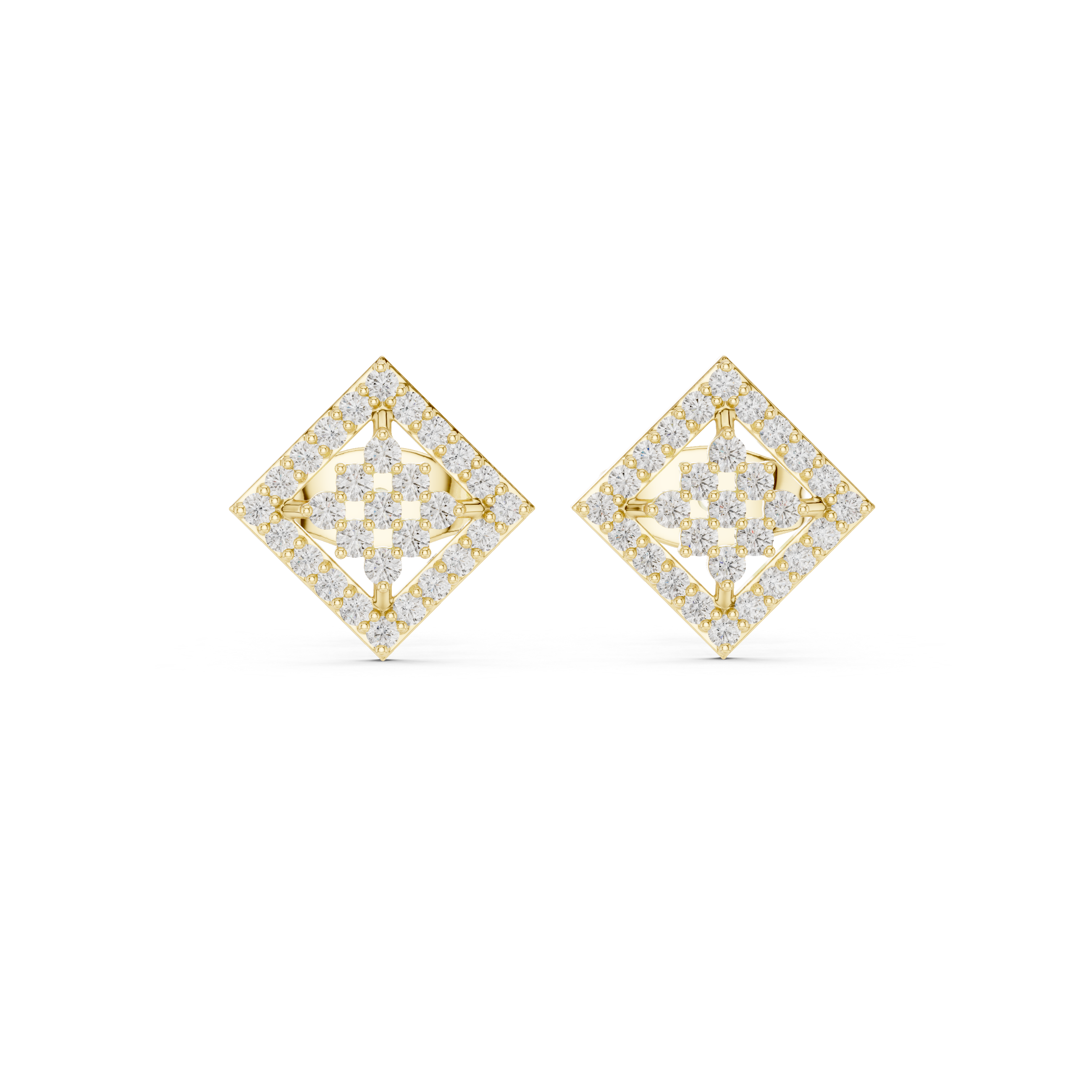 Diamond Square Cluster Stud Earrings