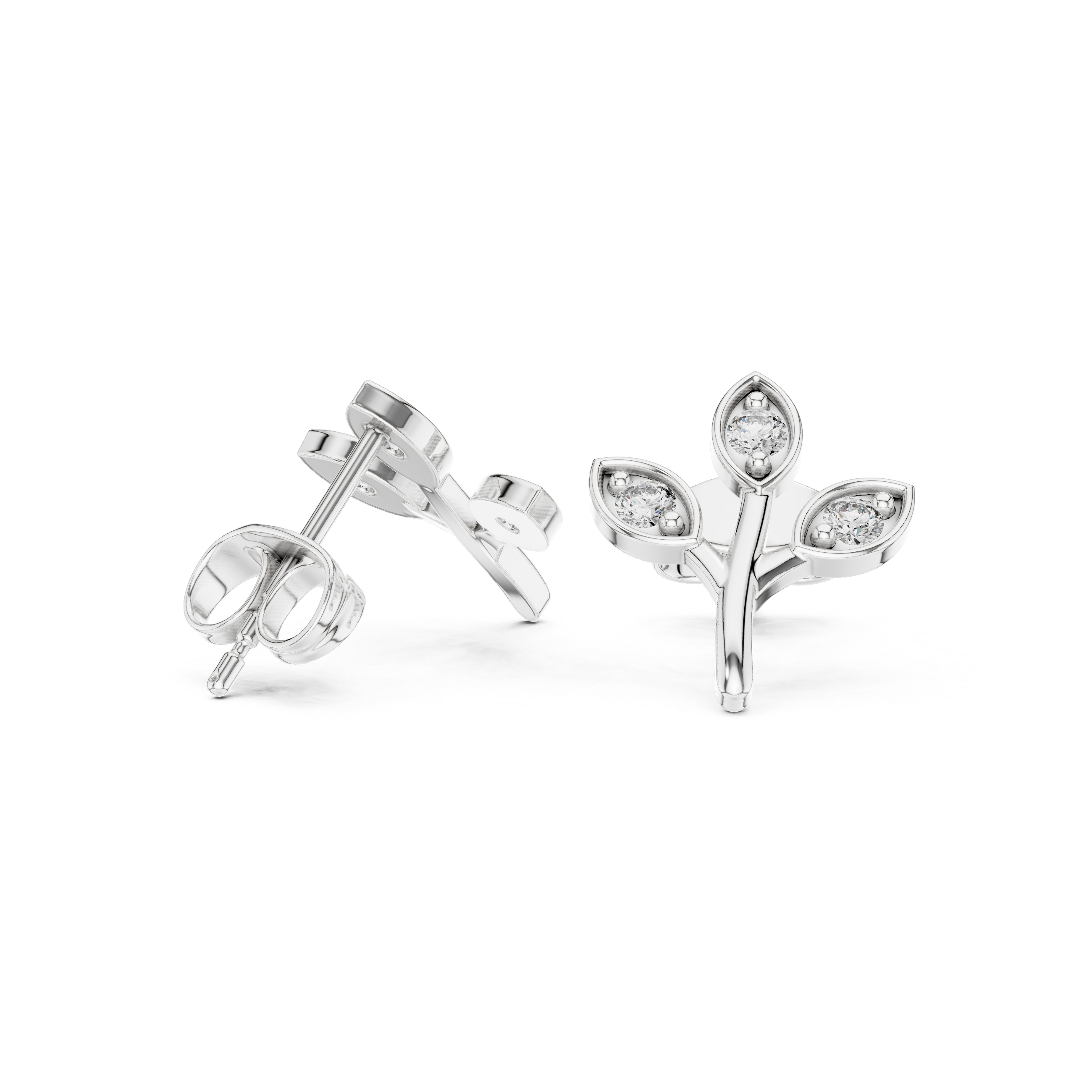 Diamond Leaf Cluster Stud Earrings