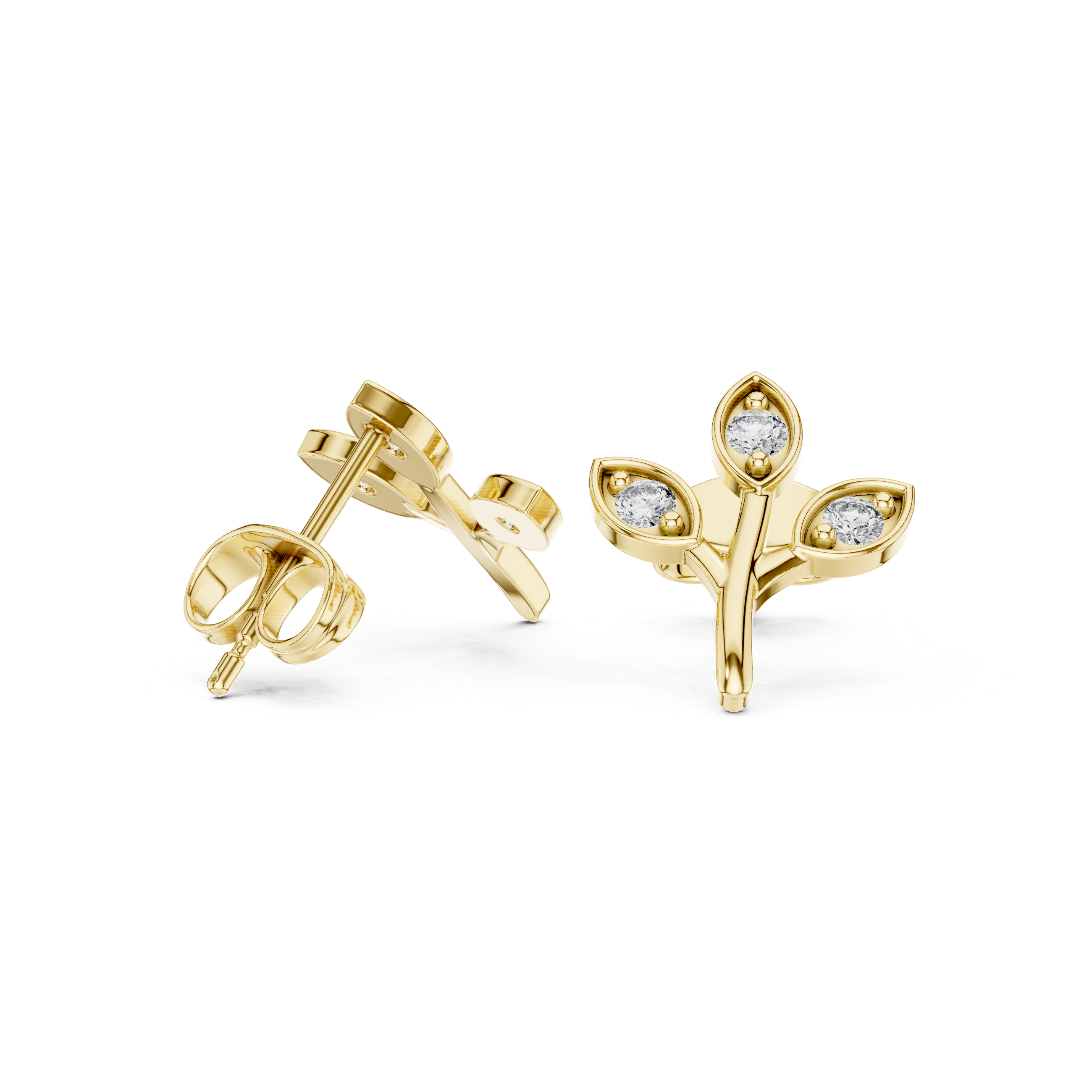 Diamond Leaf Cluster Stud Earrings