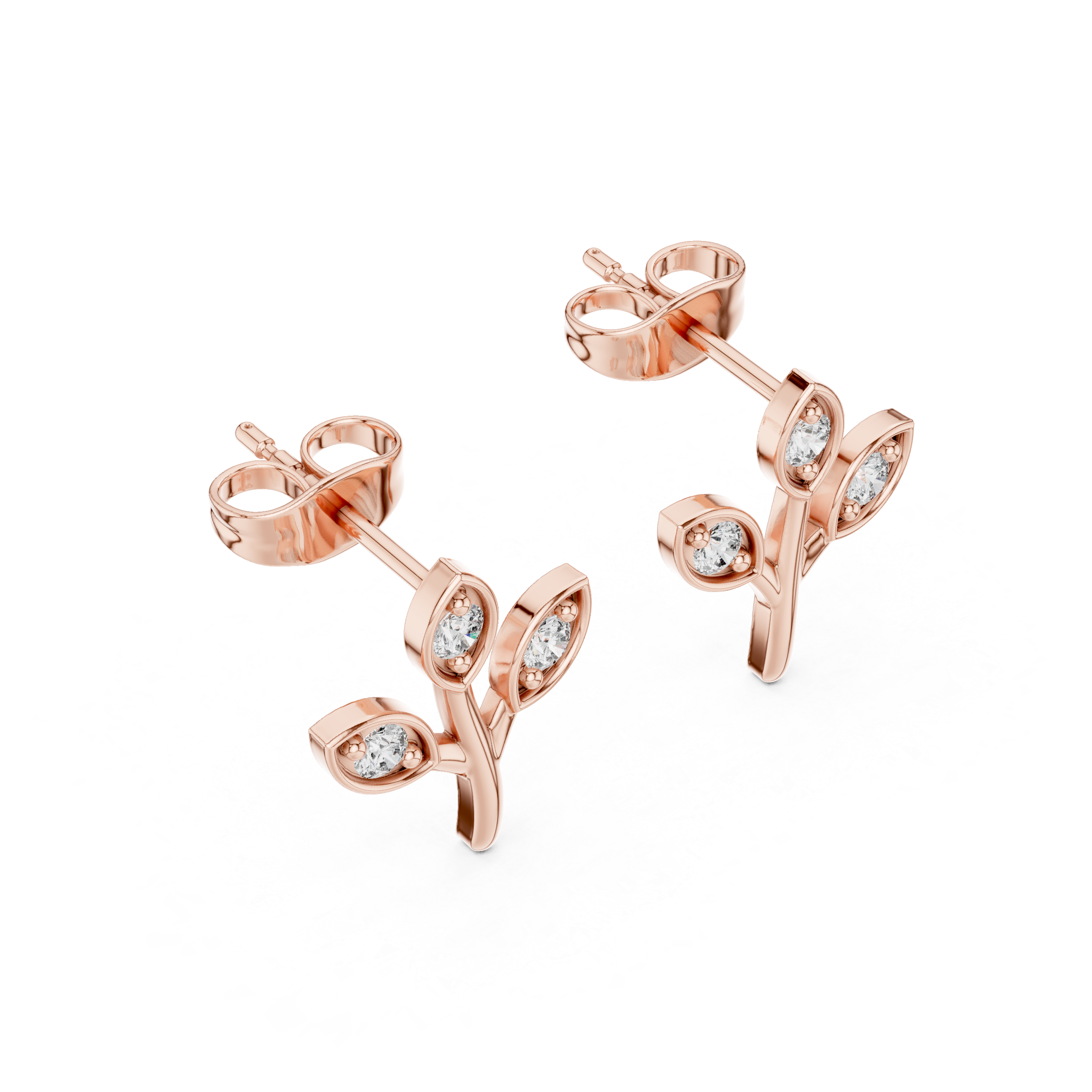 Diamond Leaf Cluster Stud Earrings