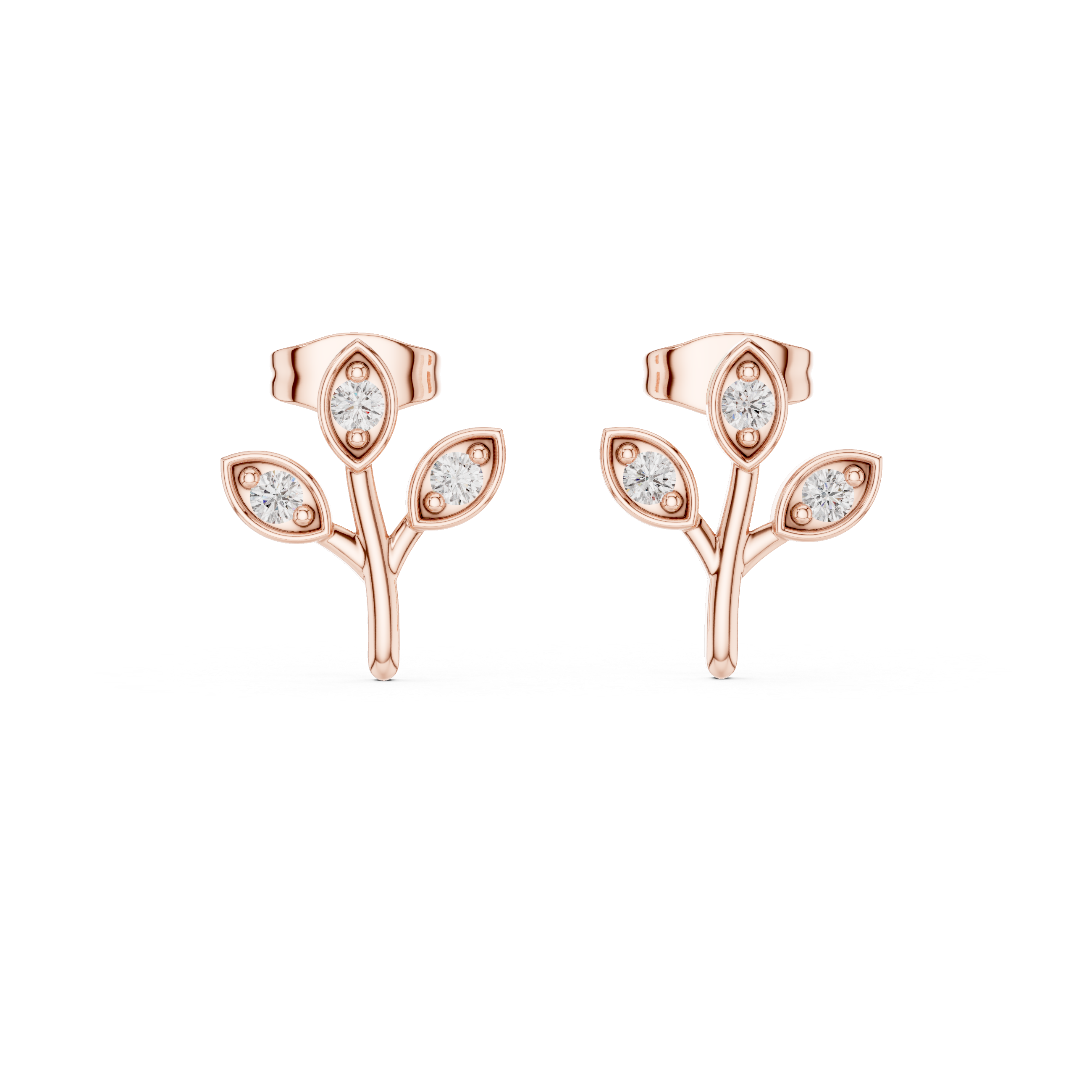 Diamond Leaf Cluster Stud Earrings