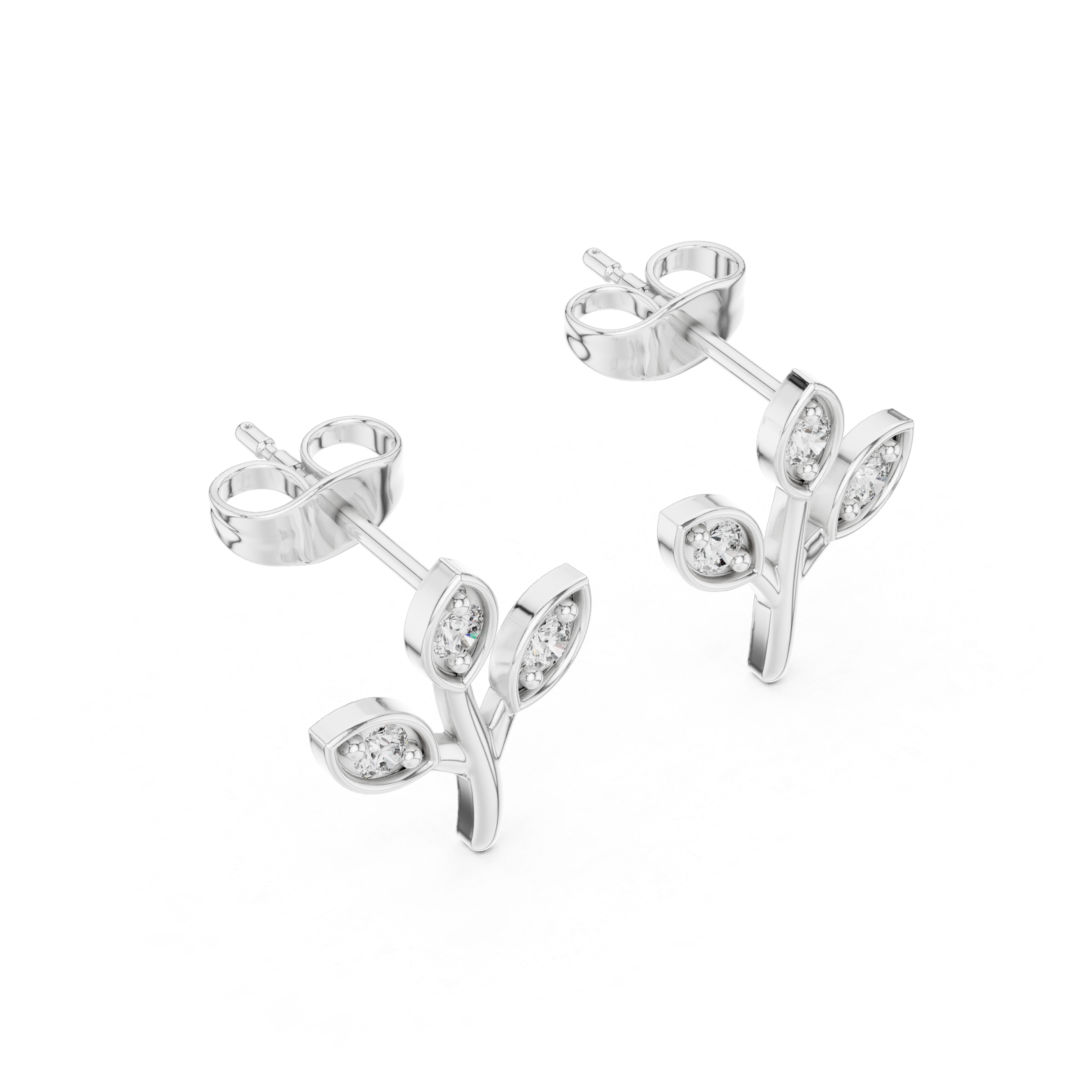Diamond Leaf Cluster Stud Earrings