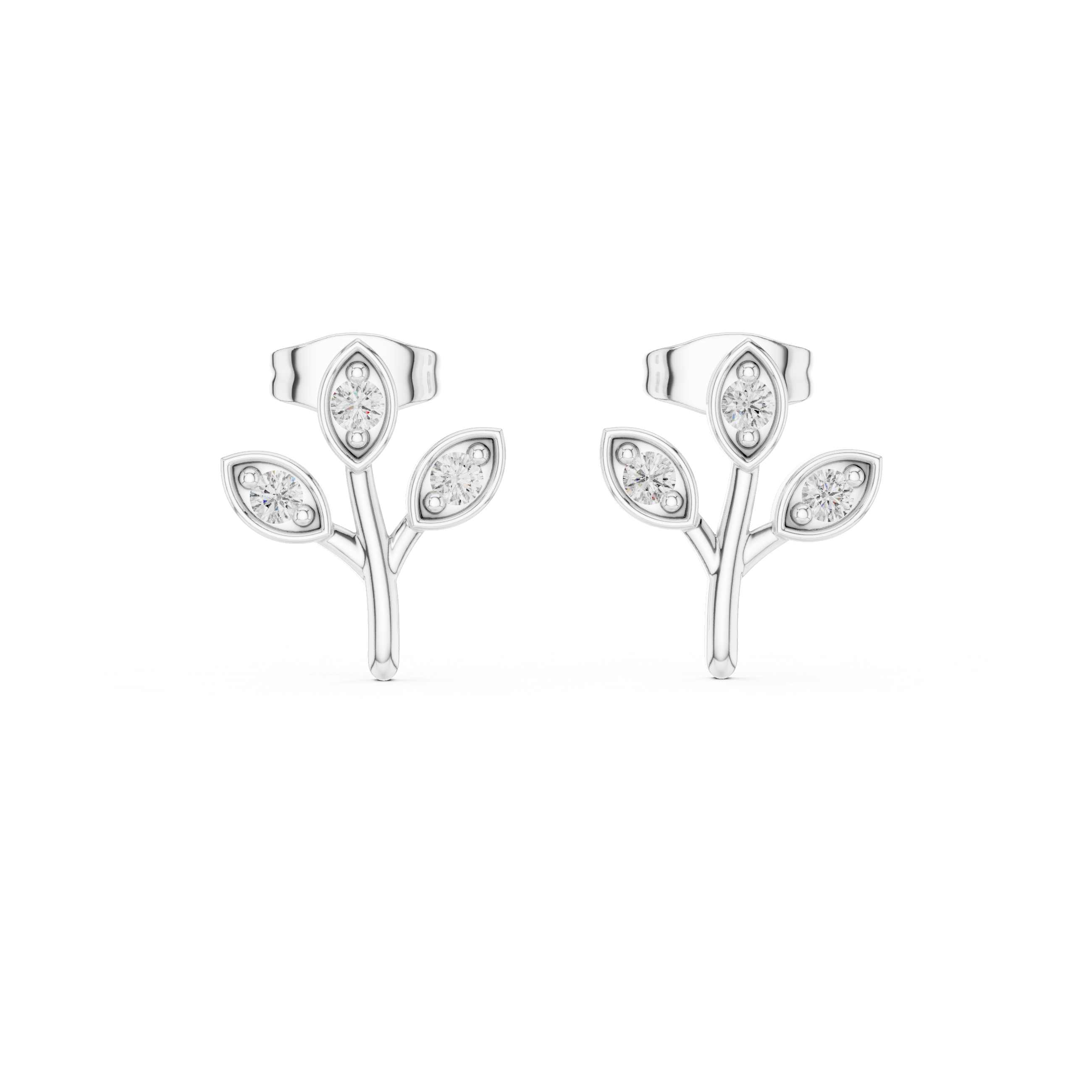 Diamond Leaf Cluster Stud Earrings