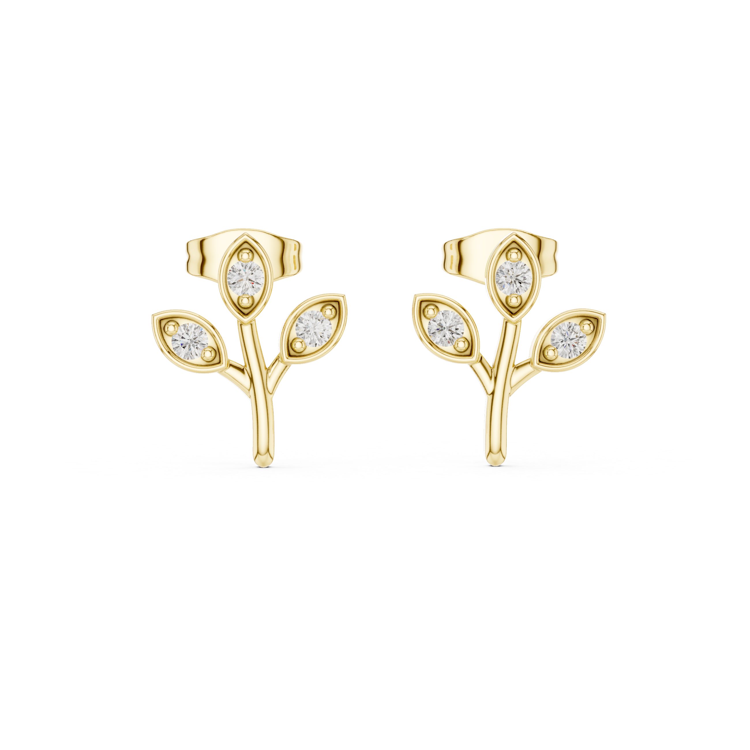 Diamond Leaf Cluster Stud Earrings