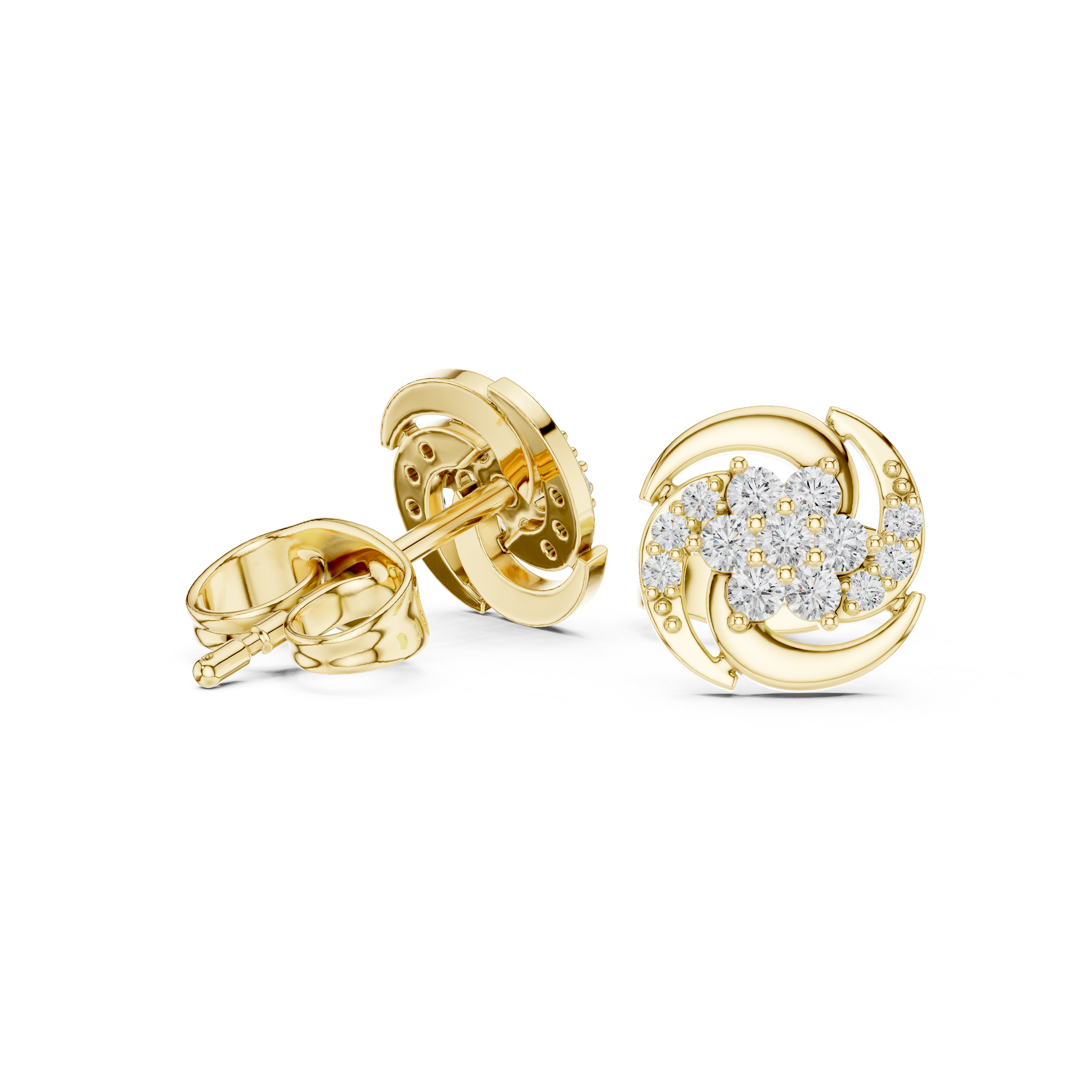 Swirl Halo Diamond Cluster Stud Earrings