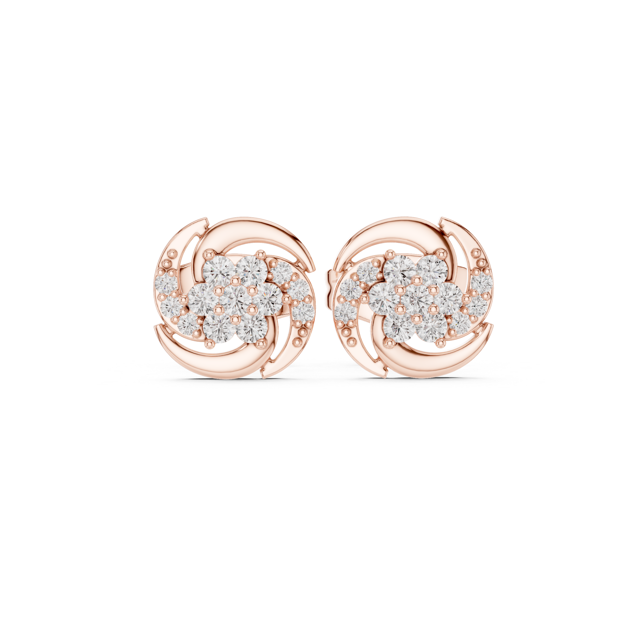 Swirl Halo Diamond Cluster Stud Earrings