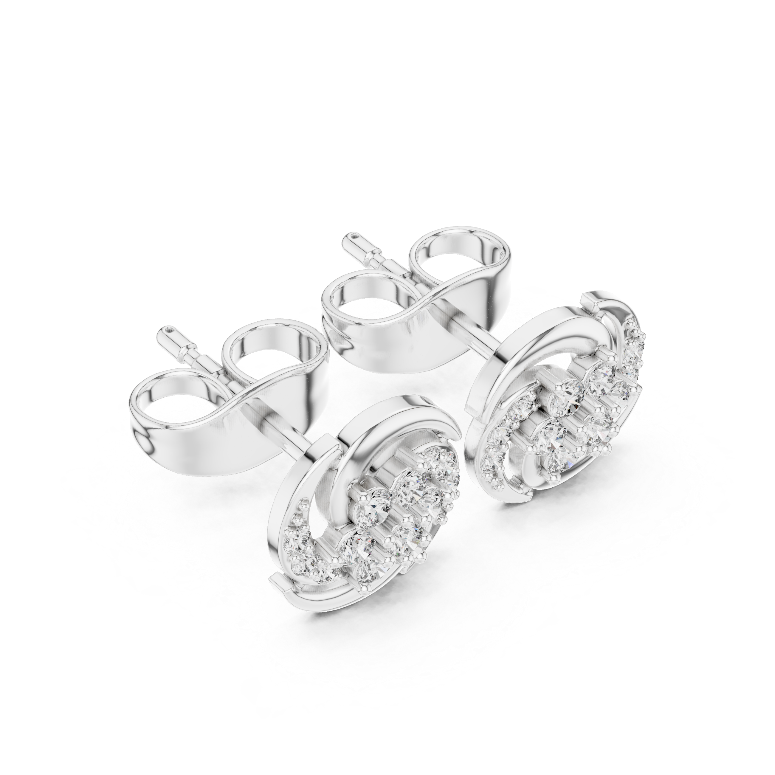 Swirl Halo Diamond Cluster Stud Earrings