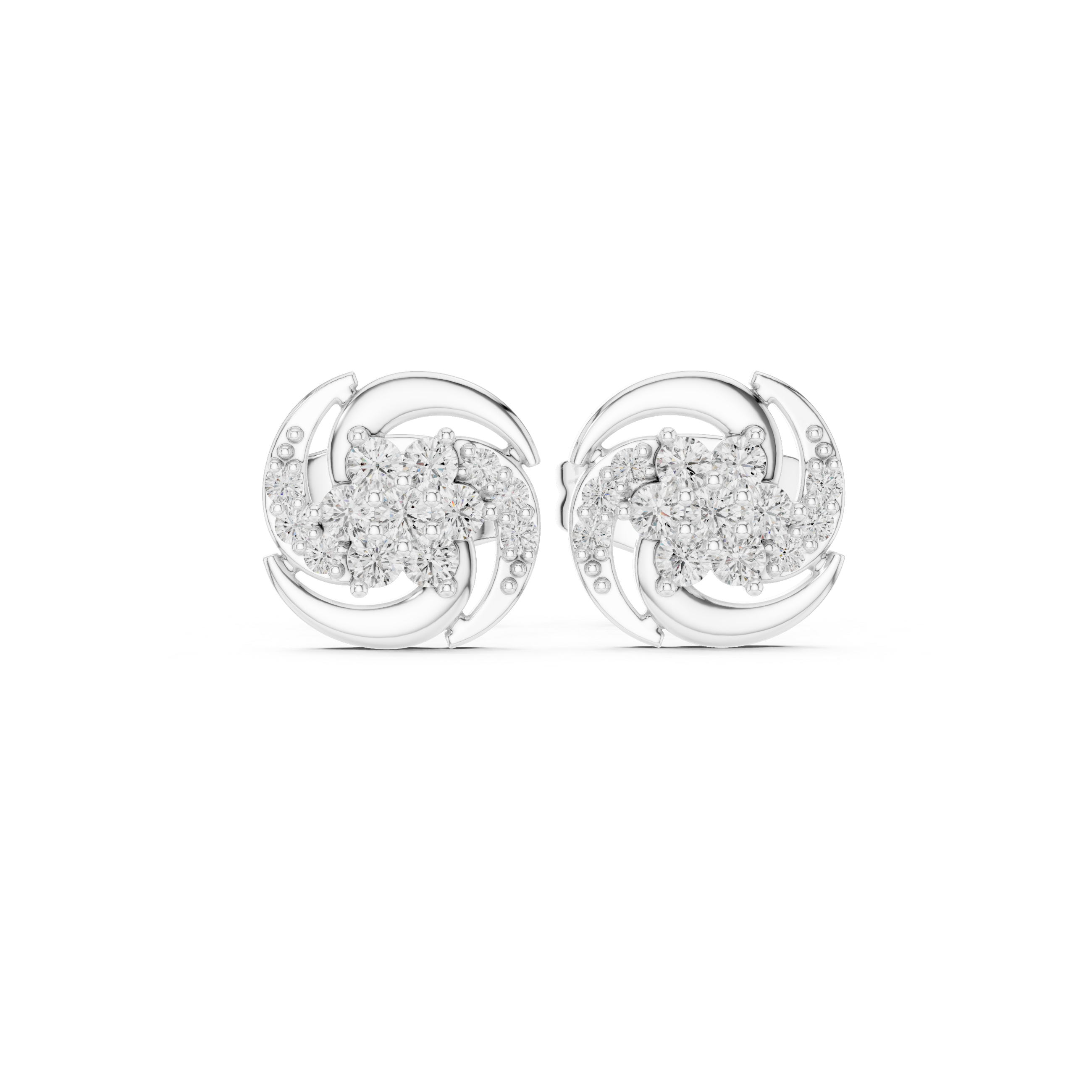 Swirl Halo Diamond Cluster Stud Earrings