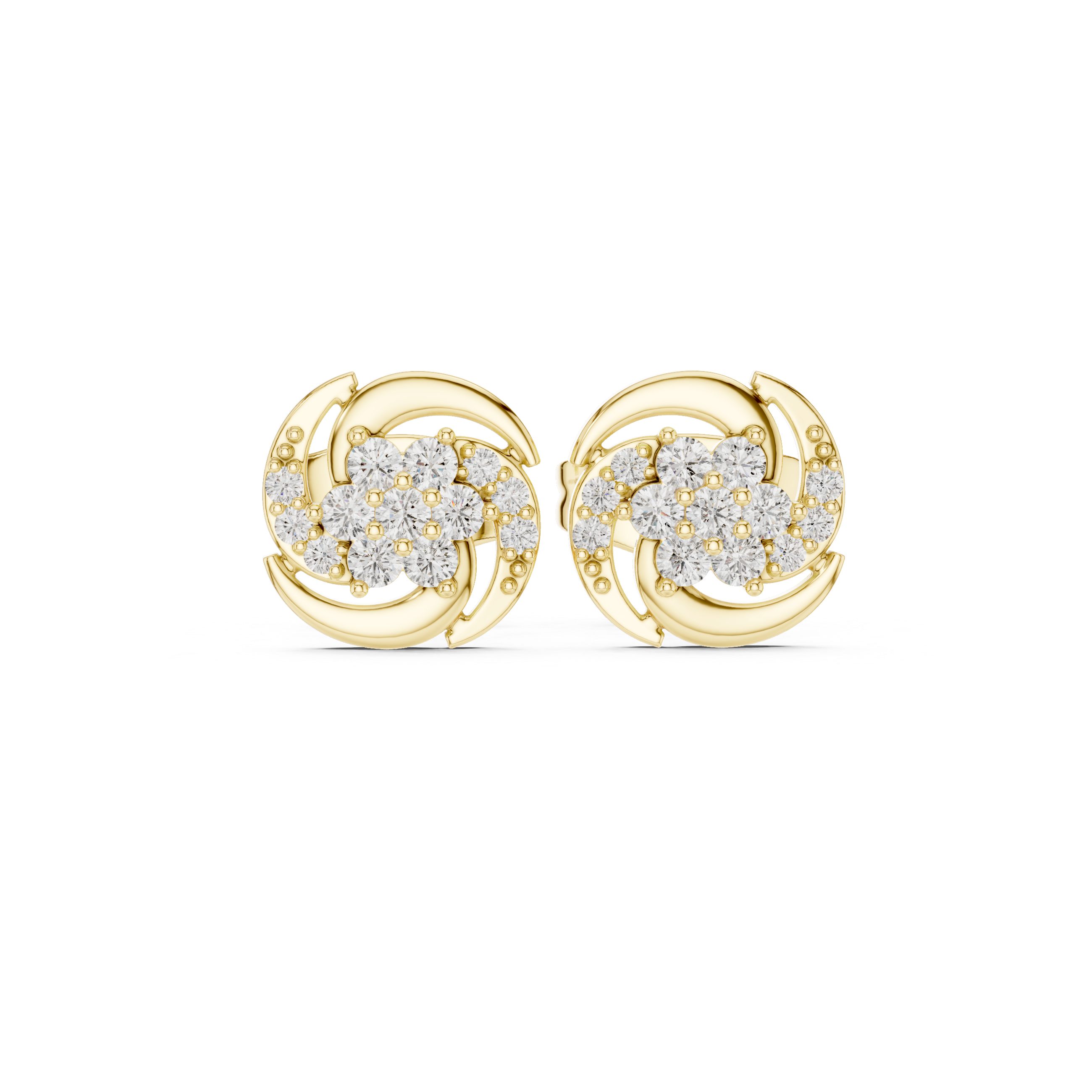 Swirl Halo Diamond Cluster Stud Earrings