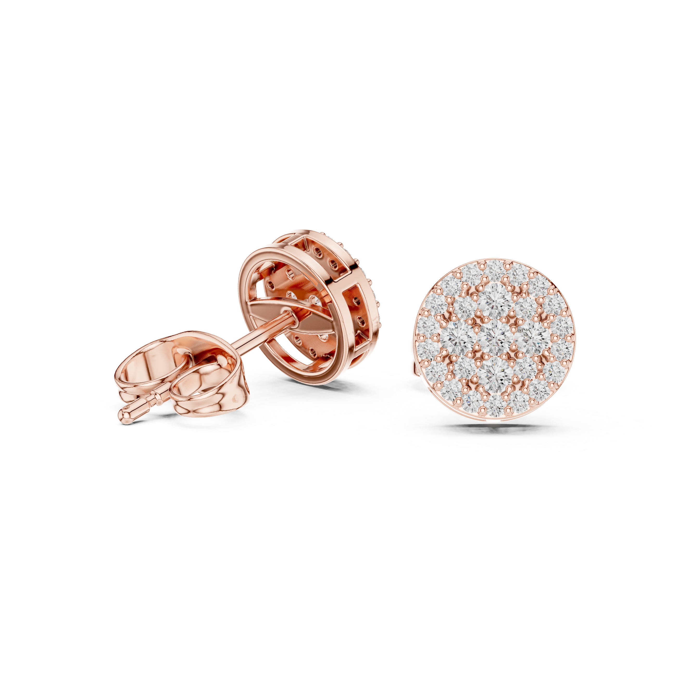 Round Pavé Diamond Cluster Stud Earrings